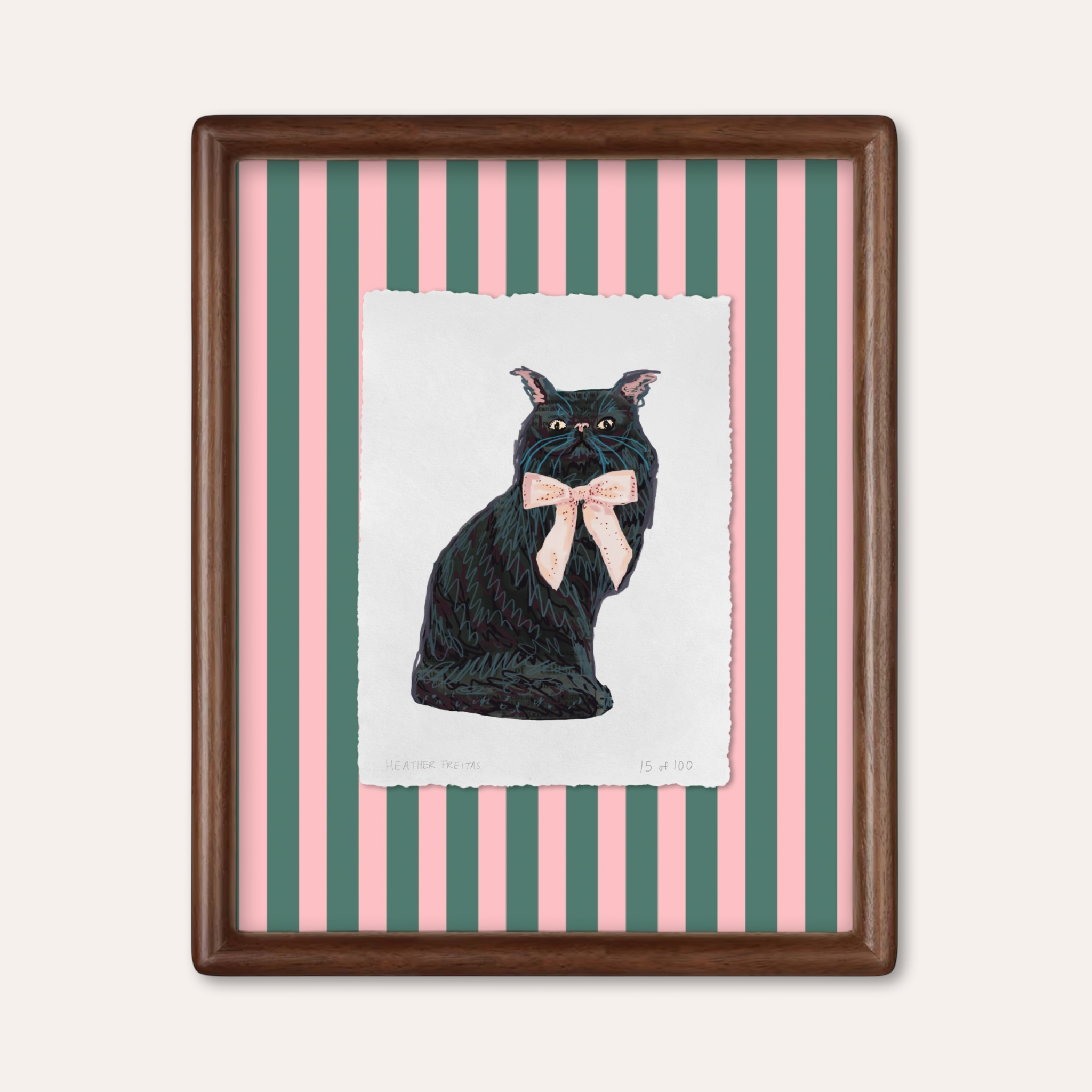 Black Persian Cat With Bow Limited Edition Framed Print