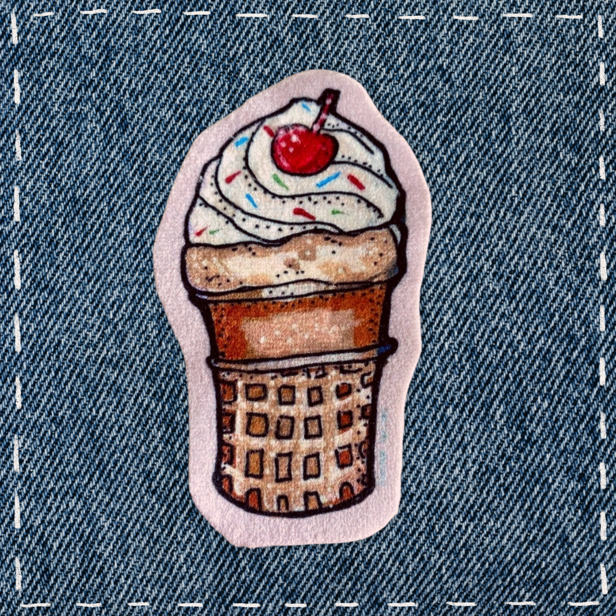 Vanilla Ice Cream Cone - Sew On Velveteen Patch