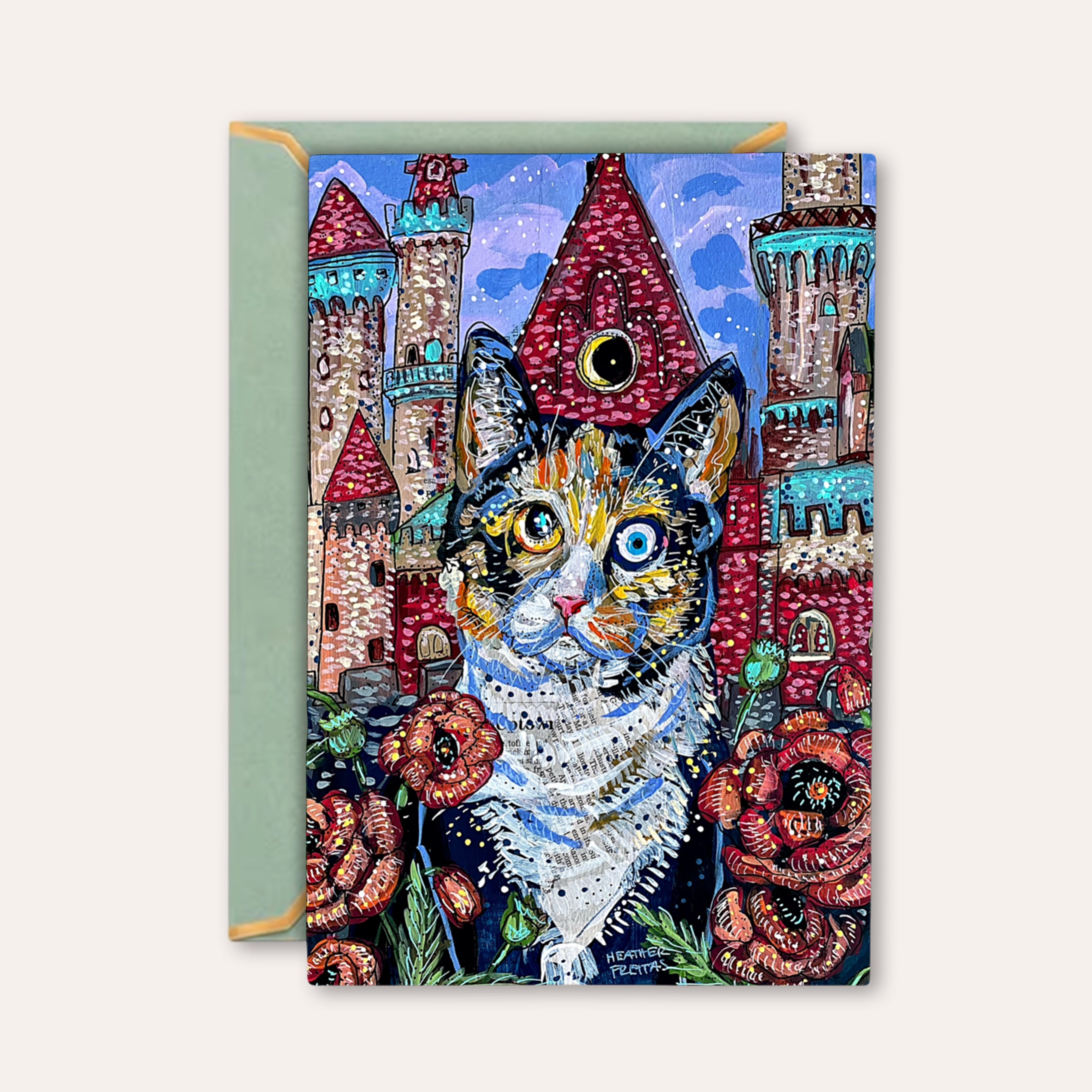 Poppy Castle Cat - Greeting Card / Fine Art Print