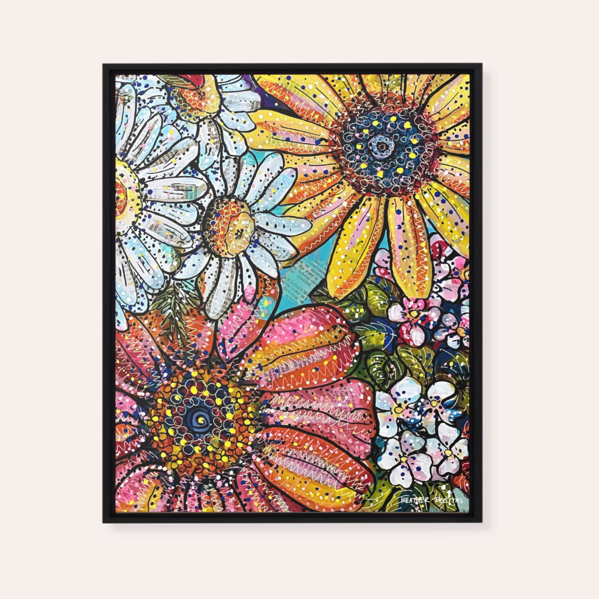 Flower Power Framed Fine Art Canvas Print