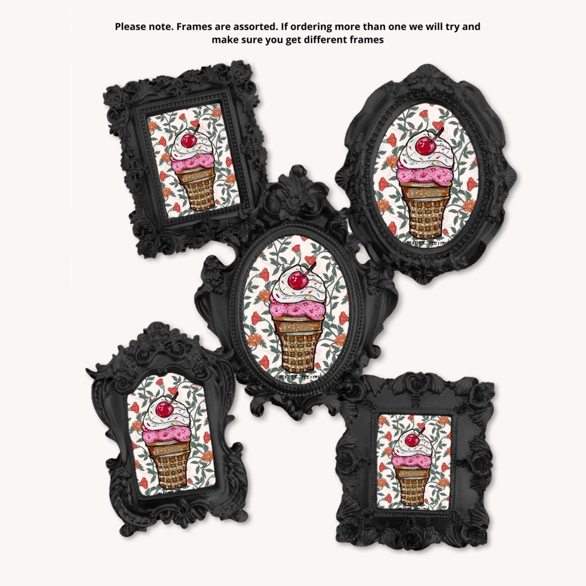 Strawberry Ice Cream Cone Framed Small Magnet