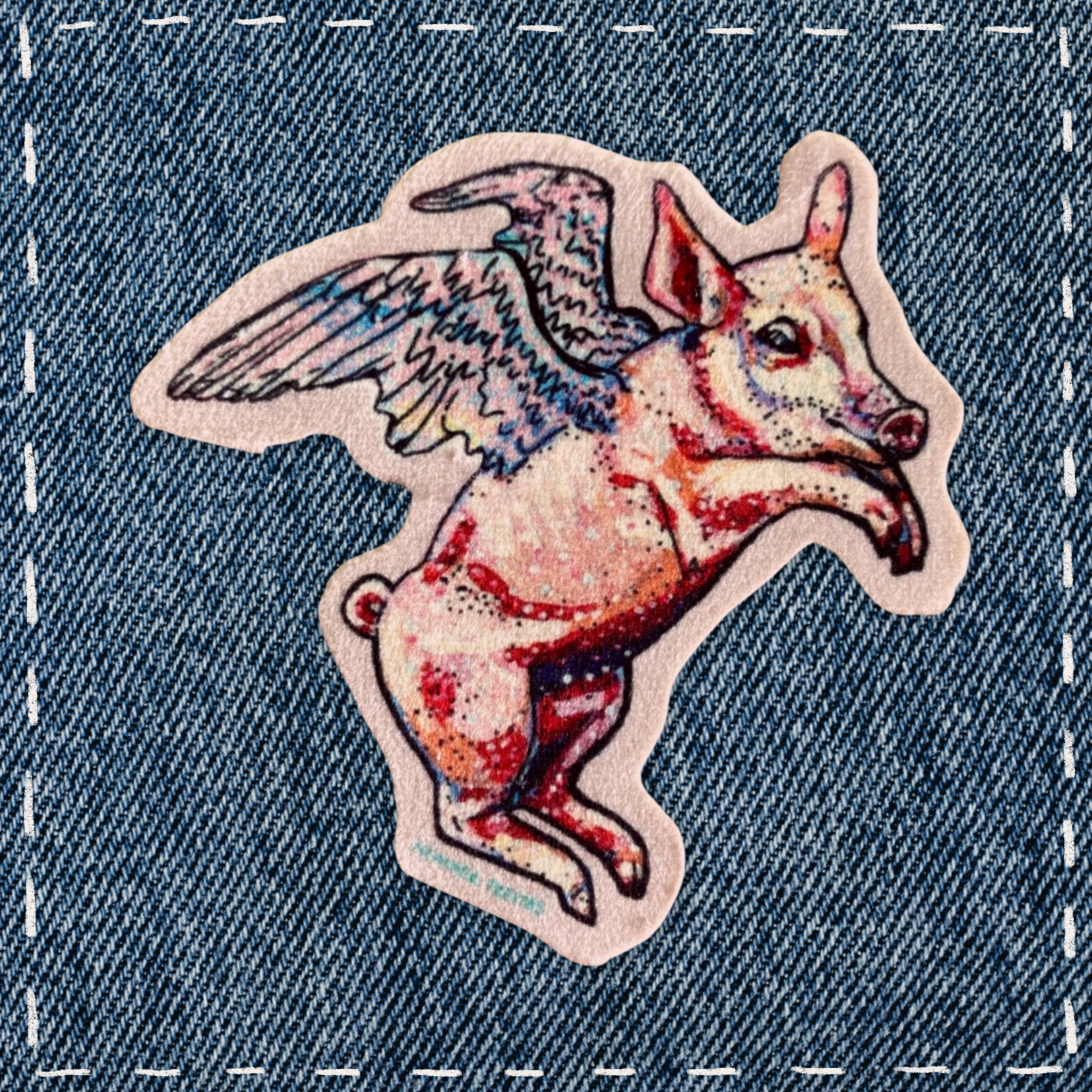 Pastel Flying Pig - Sew On Velveteen Patch
