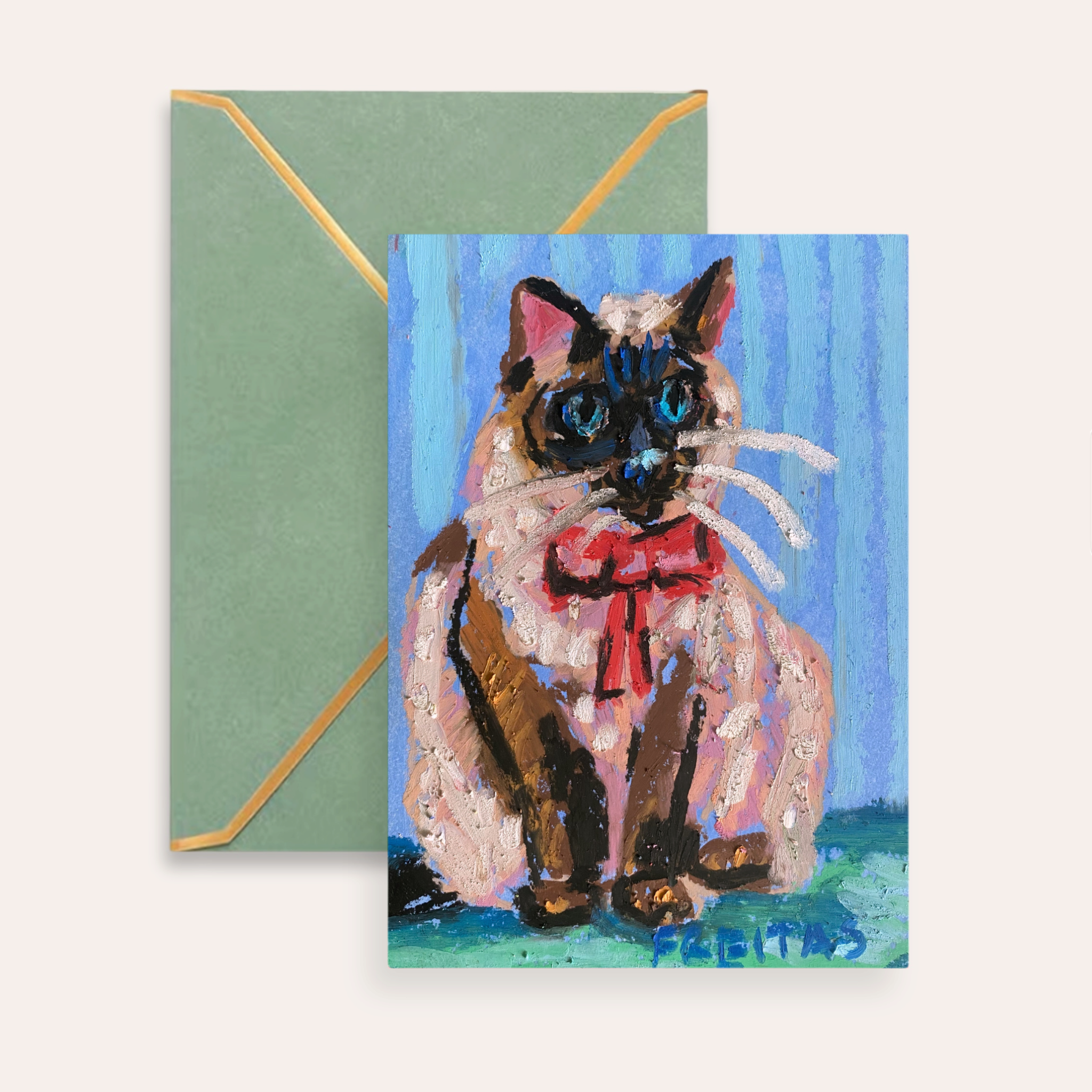 Seal Point Cat With Bow Fine Art Greeting Card