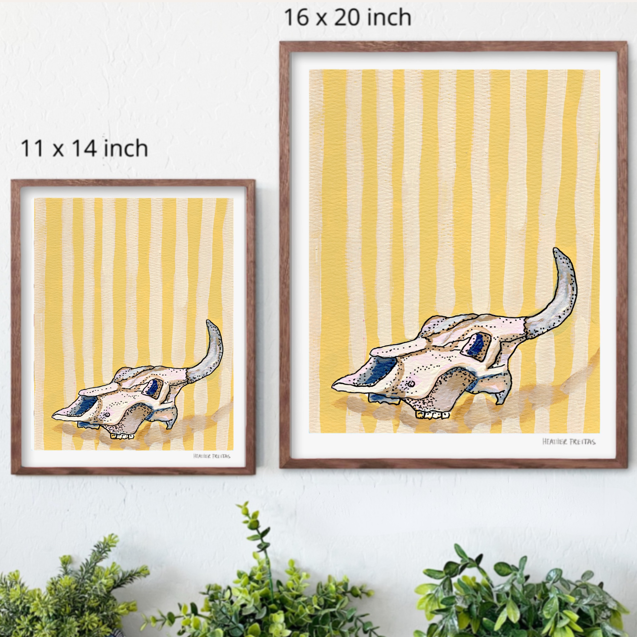 Yellow Stripe Cow Skull Hand Signed Fine Art Print