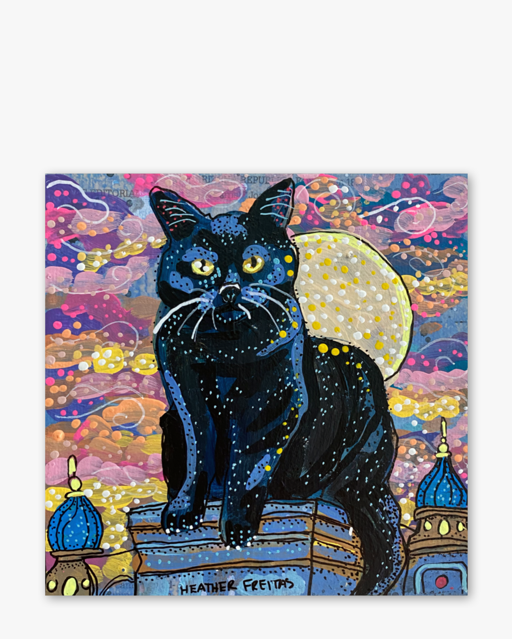 Royal Black Cat & The Moon ( Original Painting )