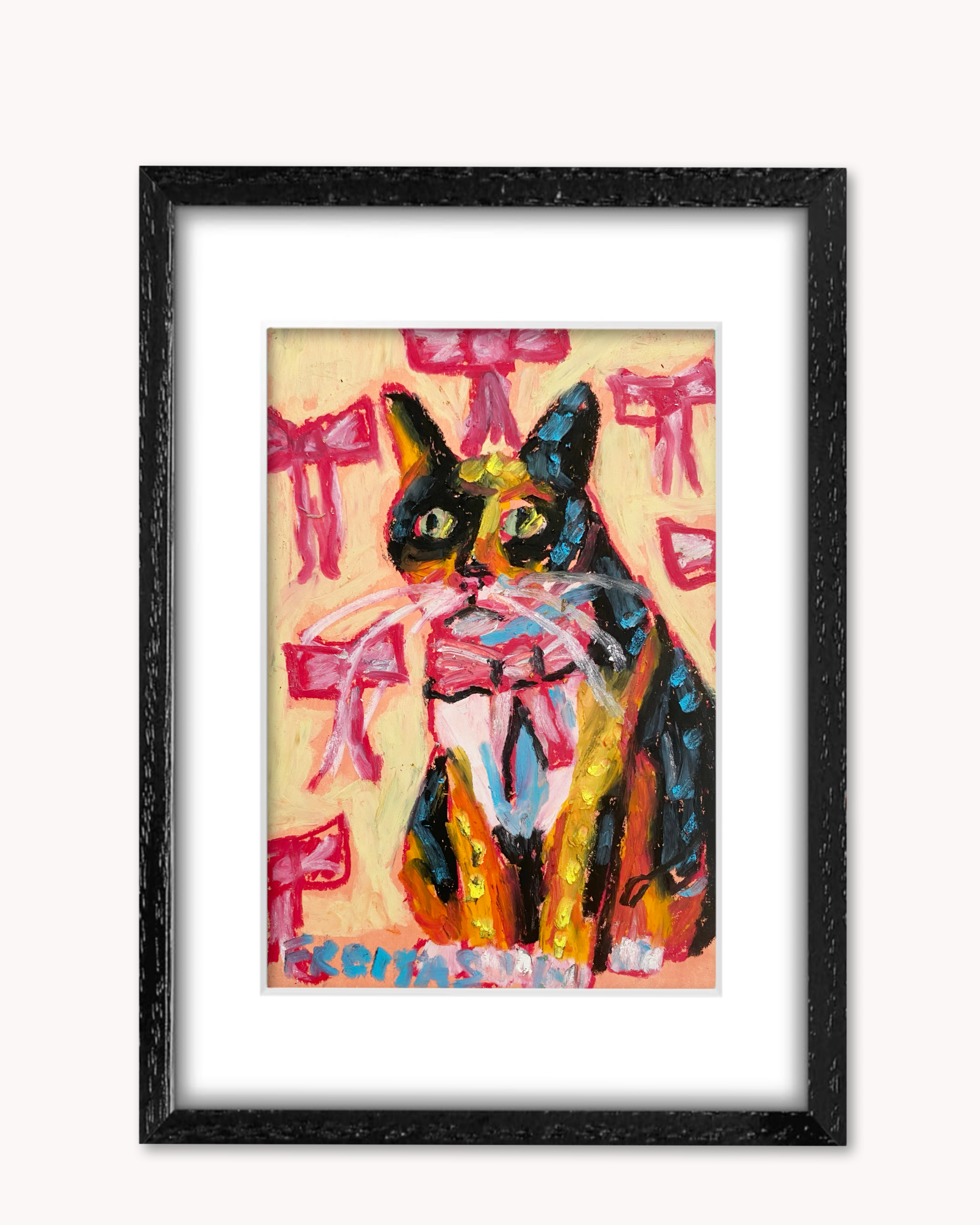 Calico Bow ( Framed Original Oil Pastel Art )