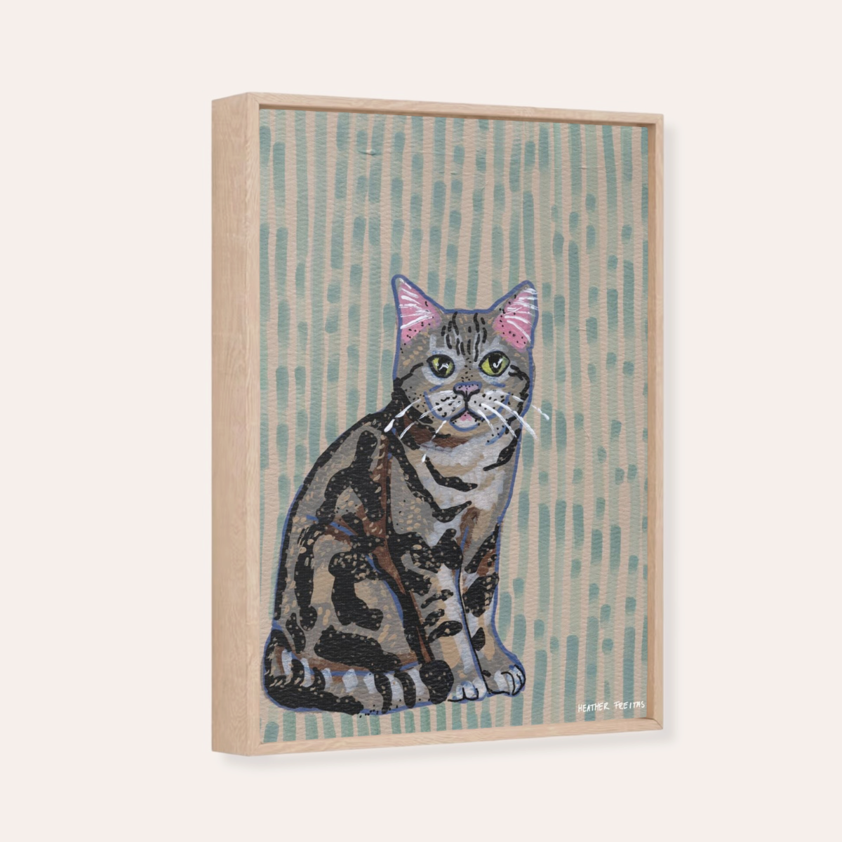 American Shorthair Cat Framed Fine Art Canvas Print