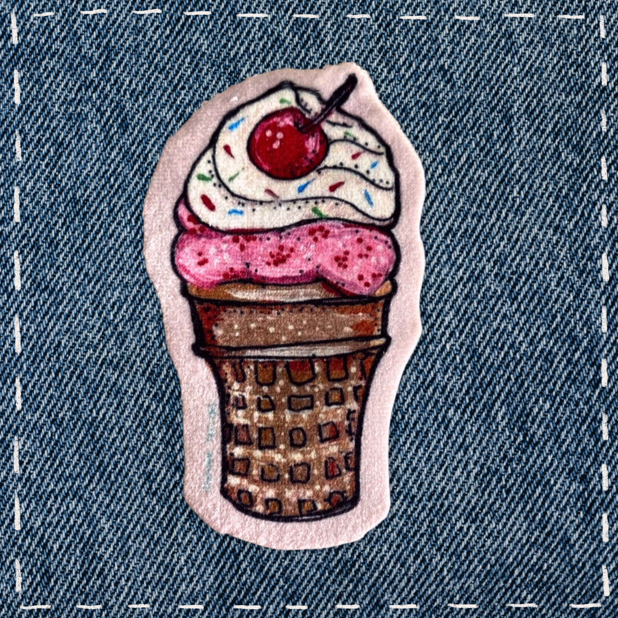 Strawberry Ice Cream Cone - Sew On Velveteen Patch