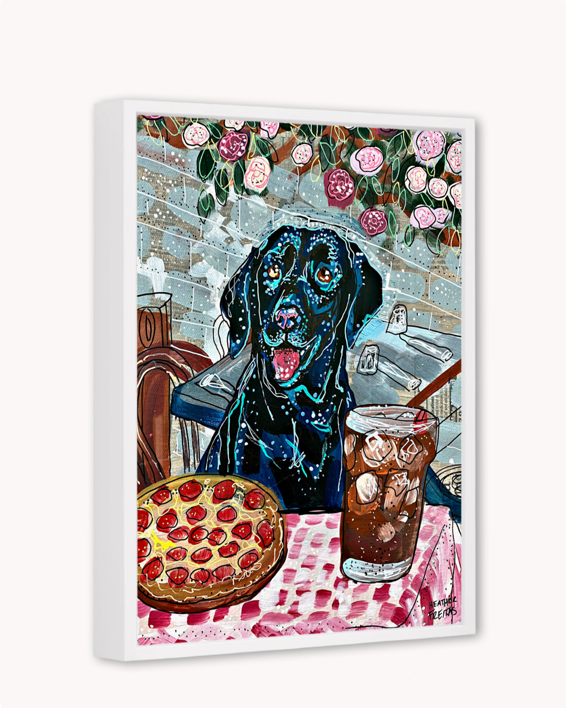 Black Labrador At Pizza Restaurant Print