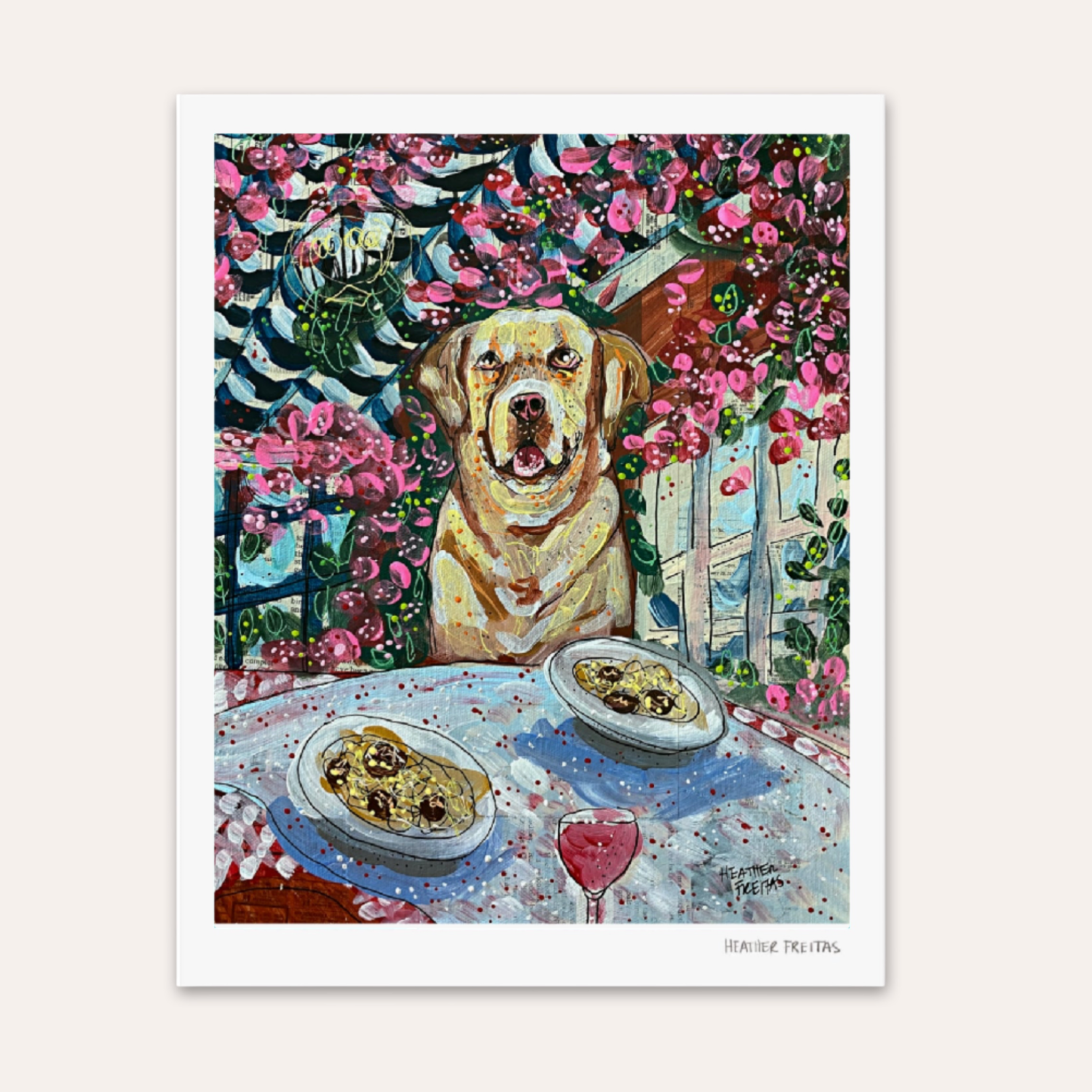 Yellow Lab Dining Fine Art Print