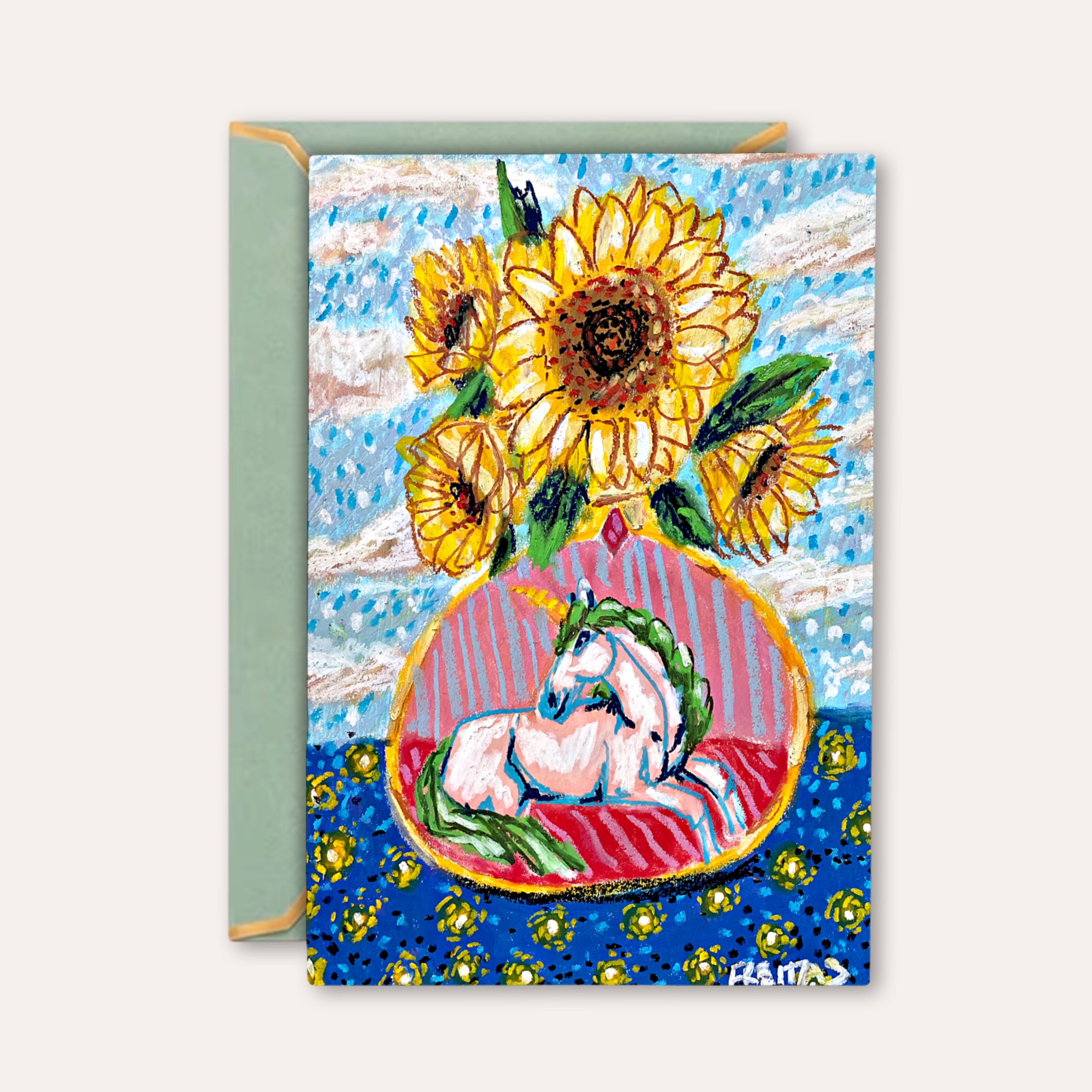 Daylight To Dusk Unicorn Vase - Greeting Card / Fine Art Print