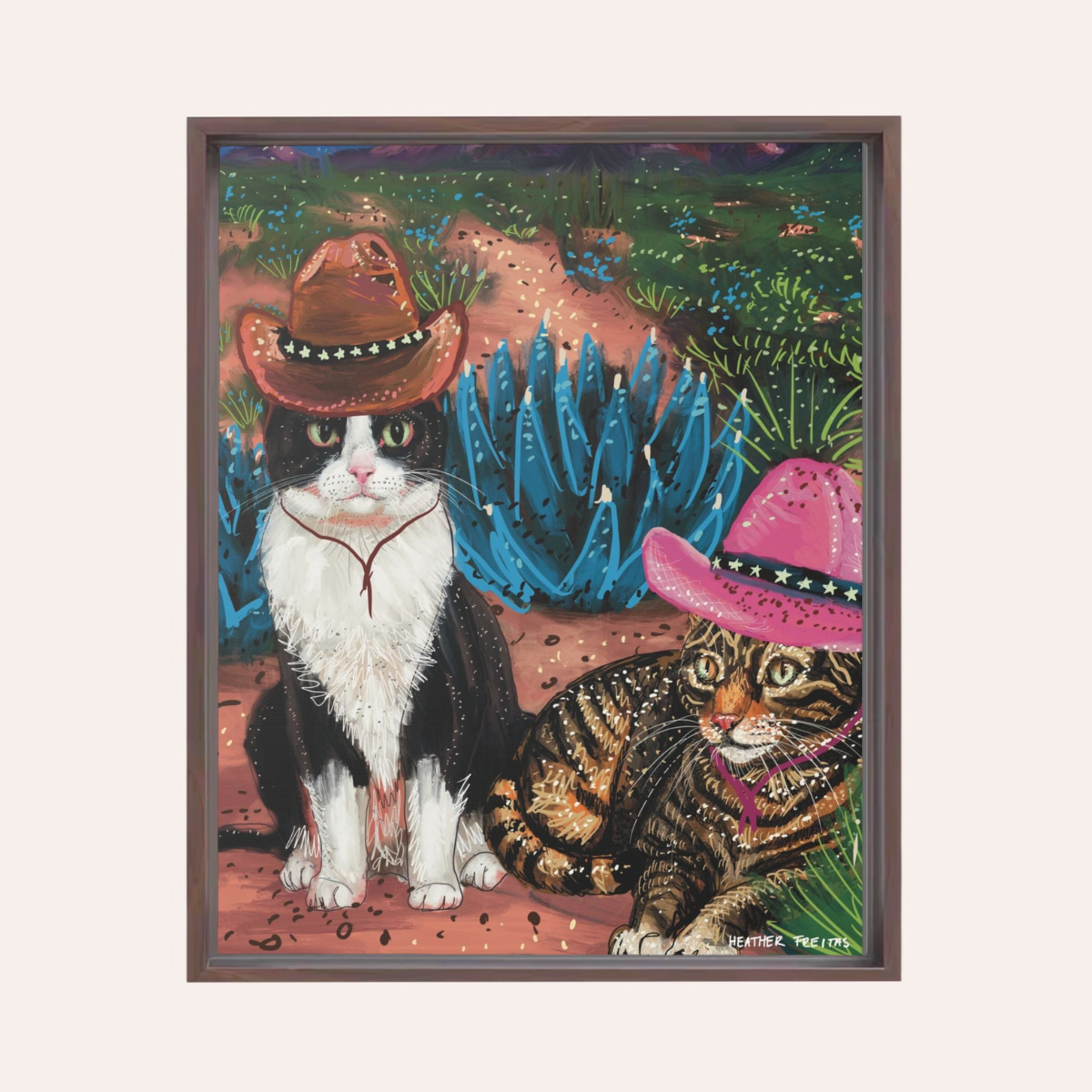 Cowboy Cats Framed Fine Art Canvas Print