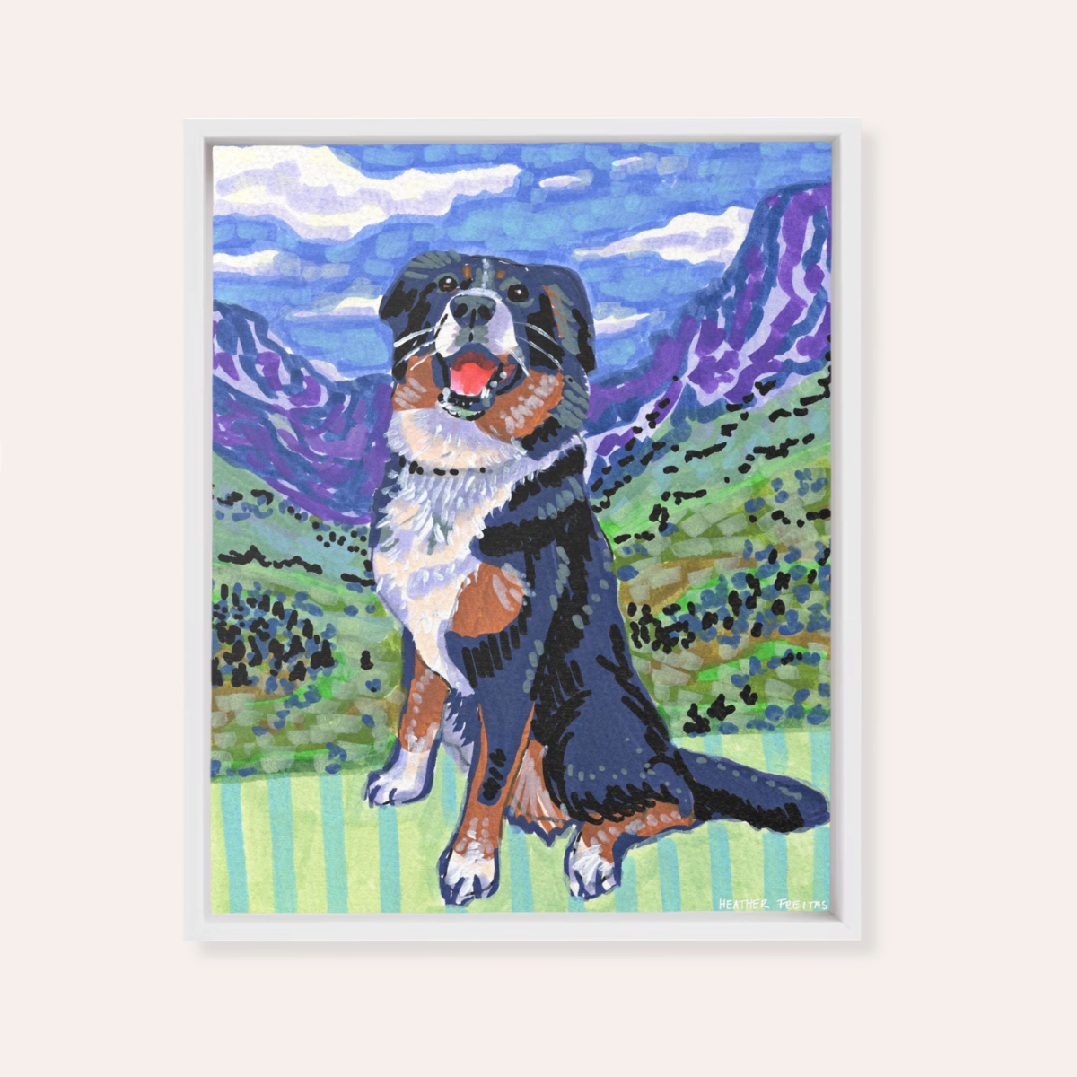 Bernese Mountain Dog Framed Fine Art Canvas Print