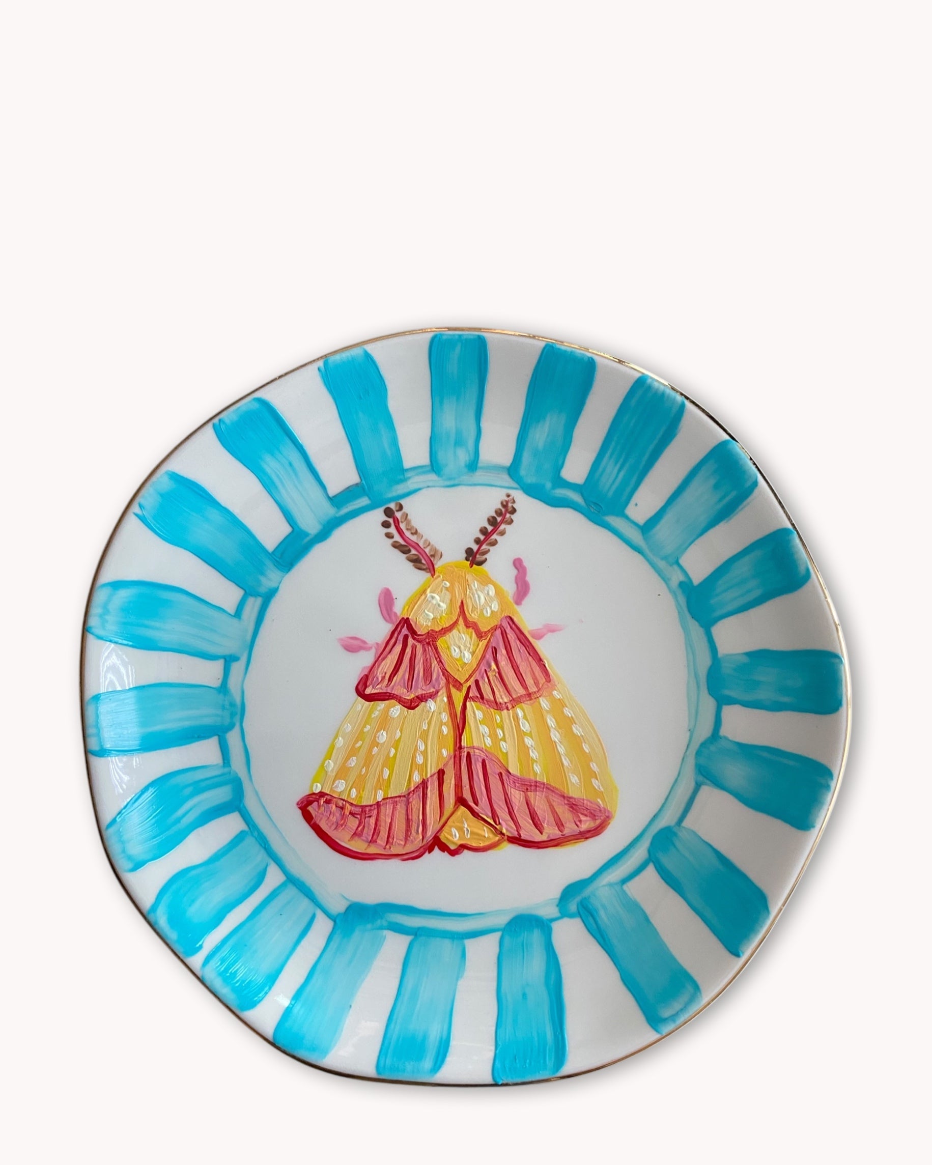 Rosy Maple Moth Hand Painted 4.5 in Trinket Tray