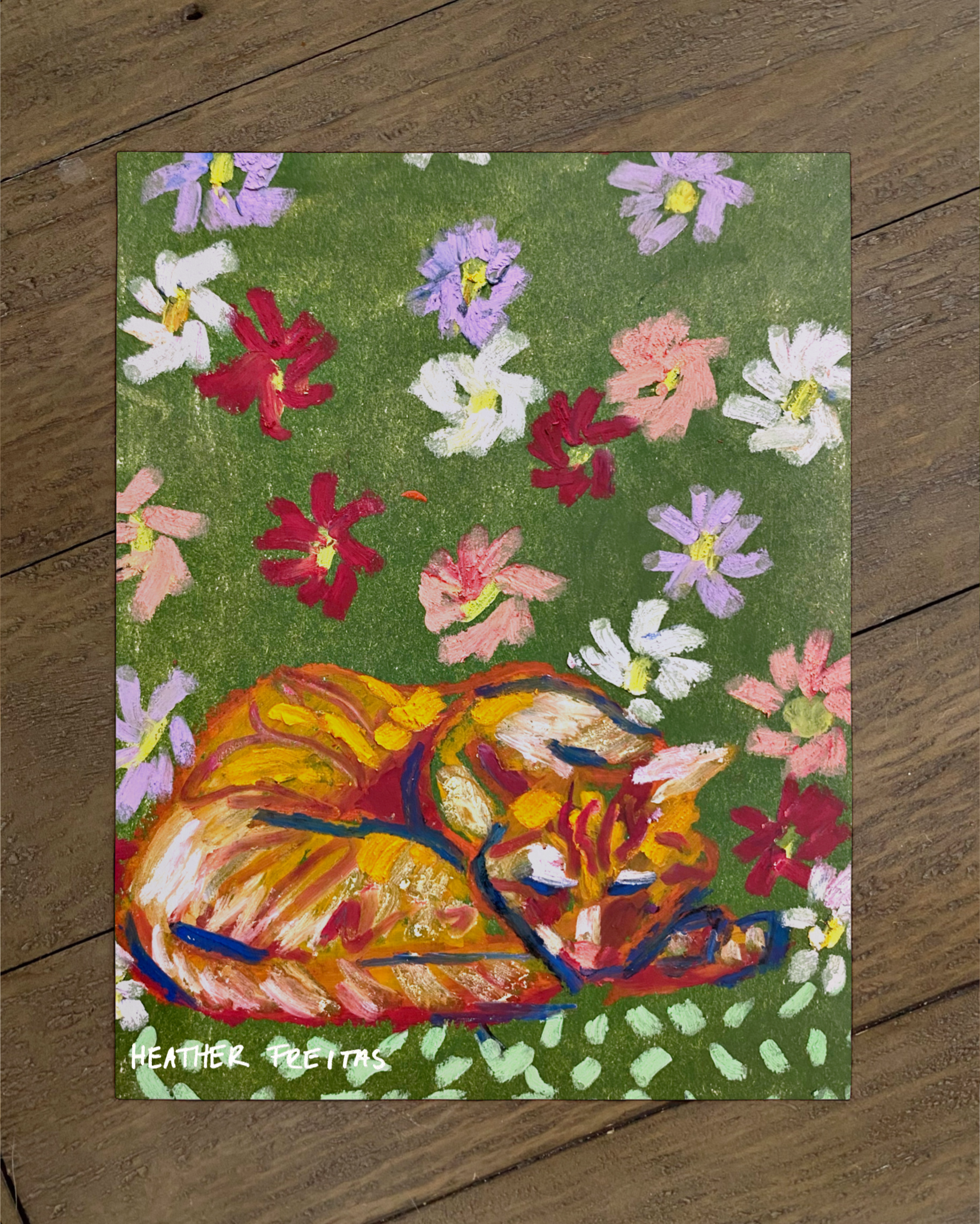 Sleeping Tabby & Flowers - Limited Edition Print