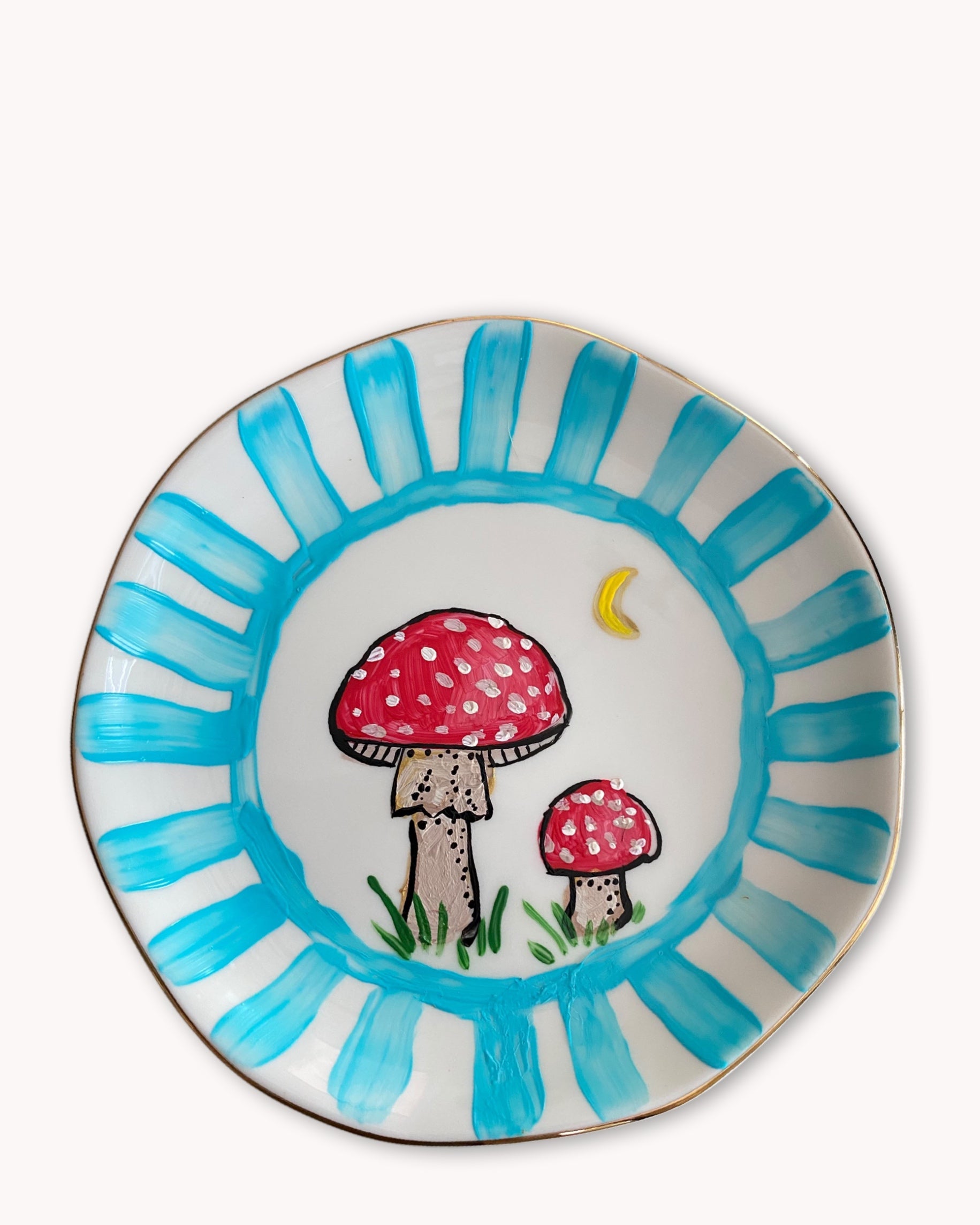 Mushrooms Hand Painted 4.5 in Trinket Tray