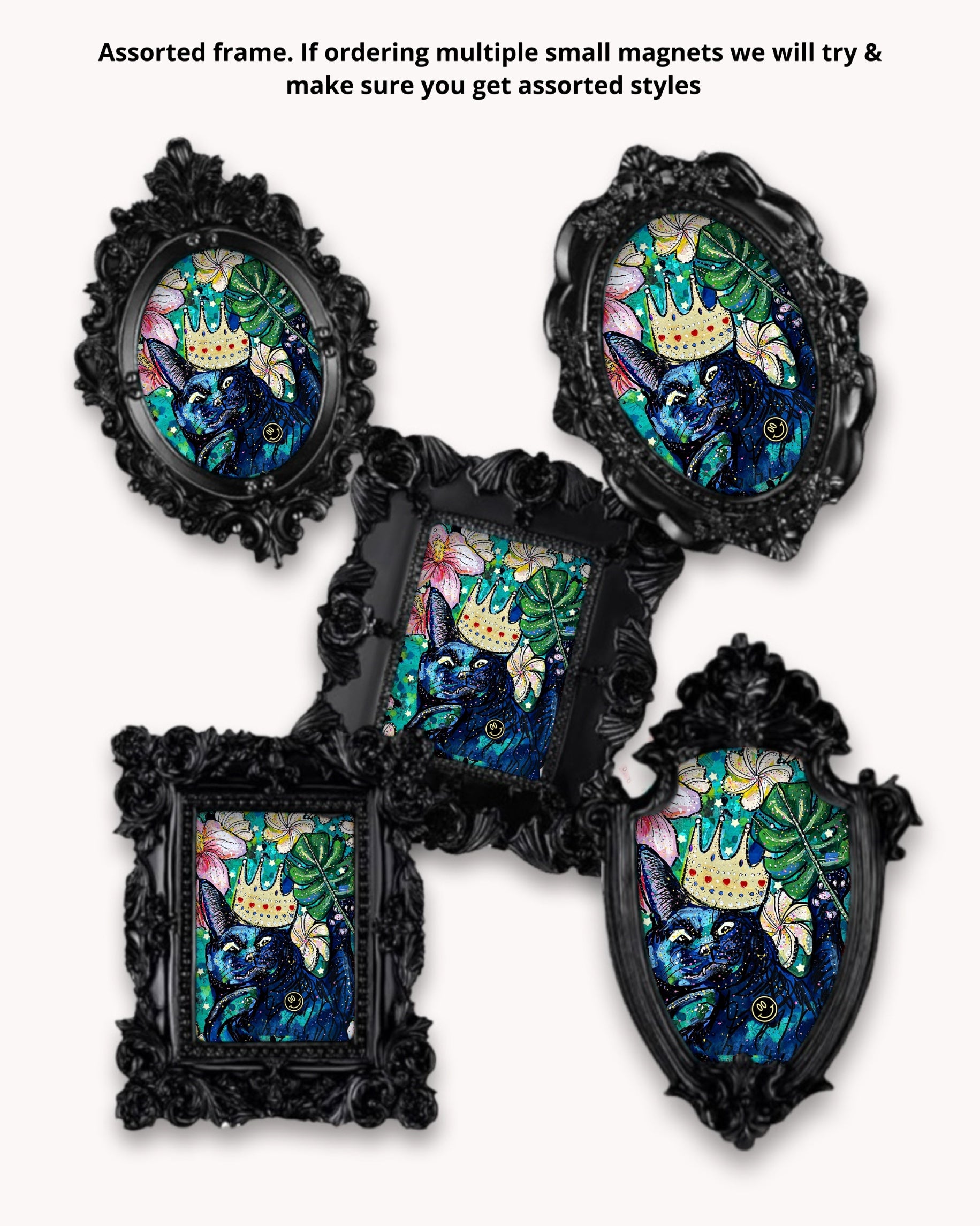 Flower Black Cat Framed Magnet ( Small )