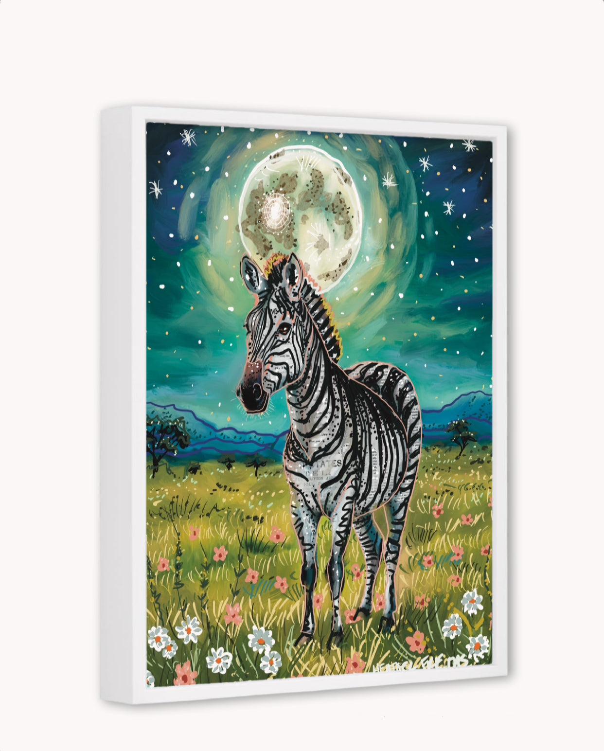 Zebra Flowers Framed Canvas Print