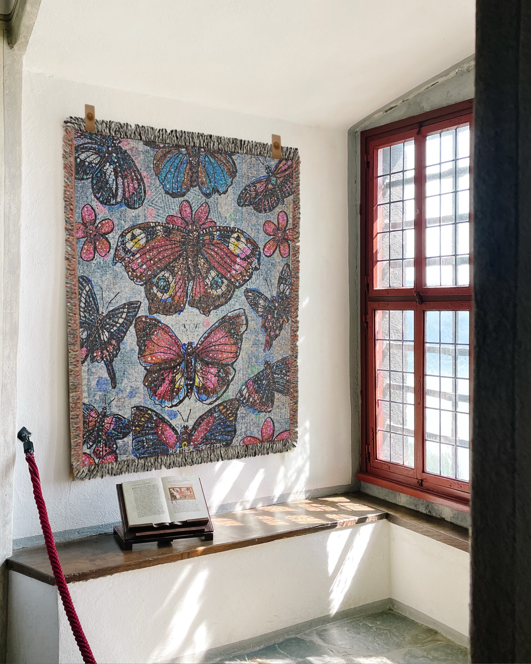 Red Butterflies Woven Blanket