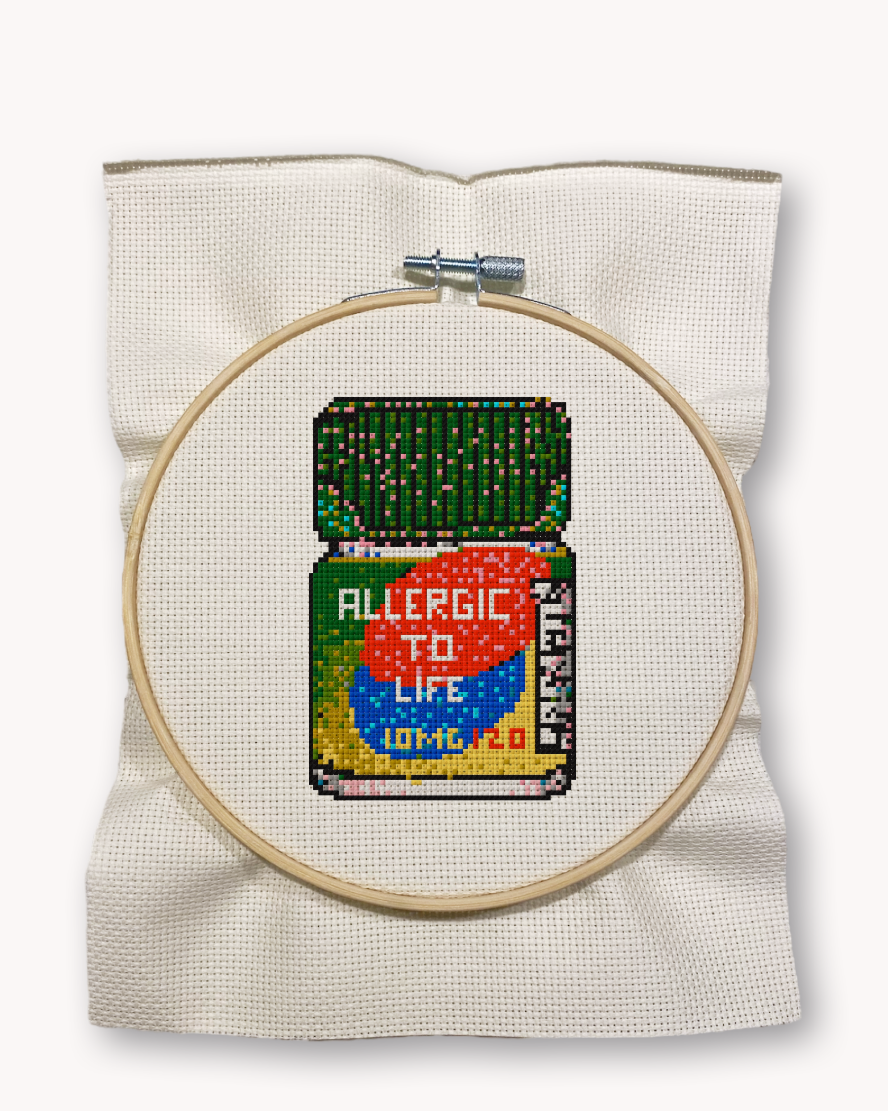Allergic To Life Cross Stitch Kit ( LG 5 inch )