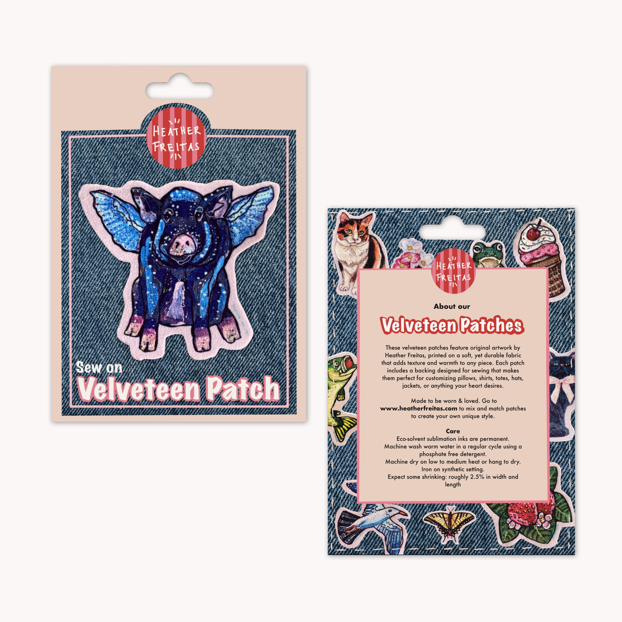 Blue Flying Pig - Sew On Velveteen Patch