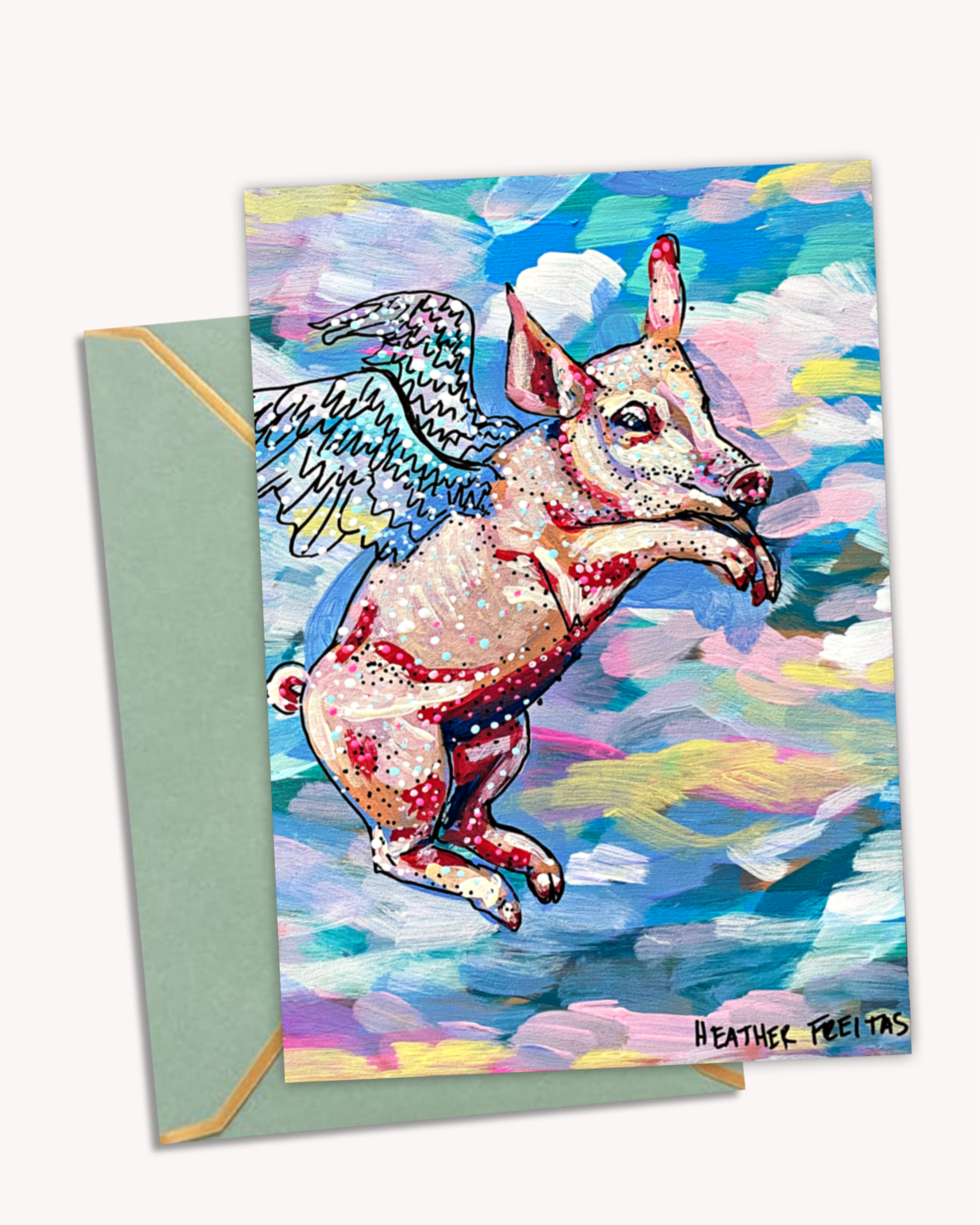 Pastel Flying Pig - Greeting Card / Fine Art Print
