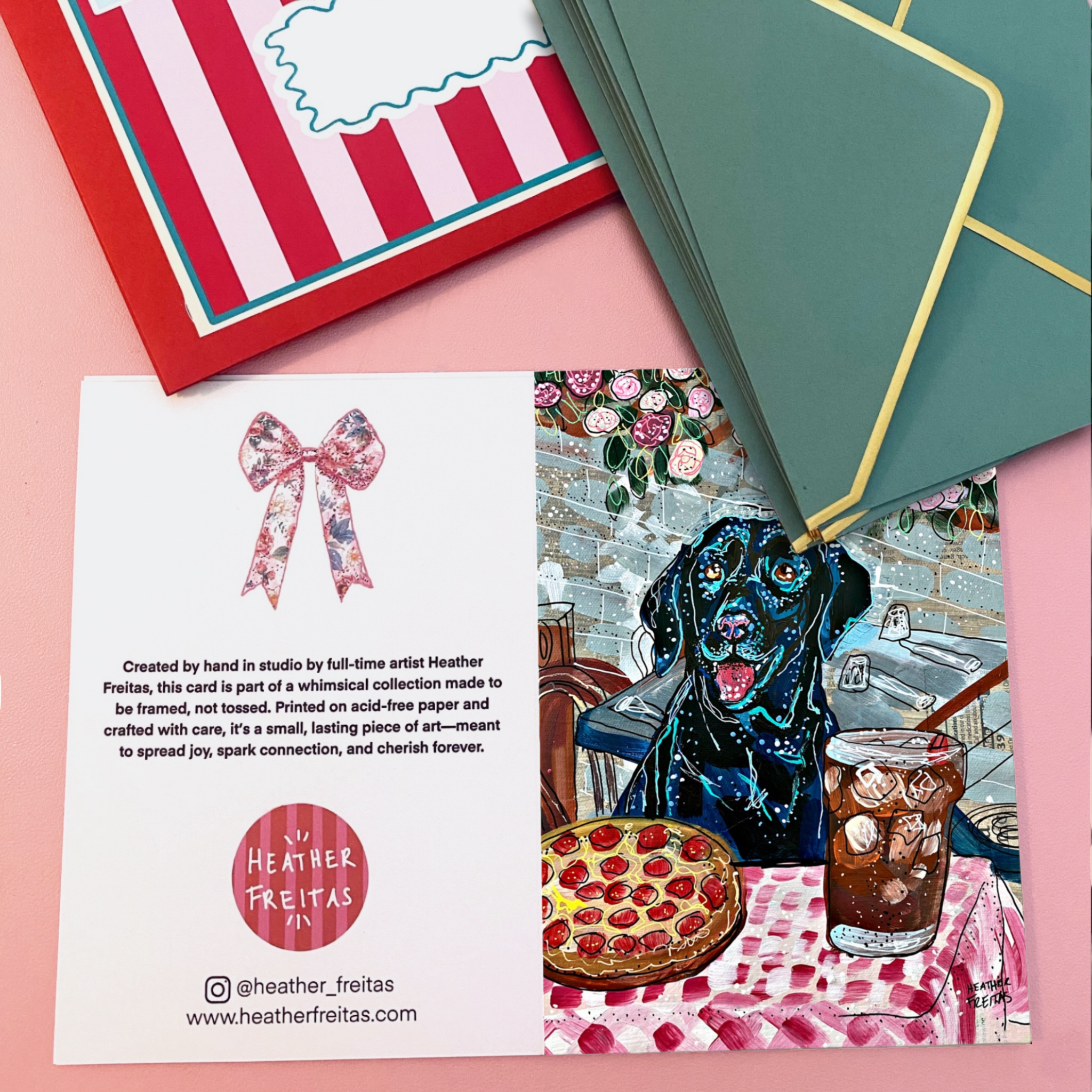 Black Labrador Dining - Greeting Card / Fine Art Print