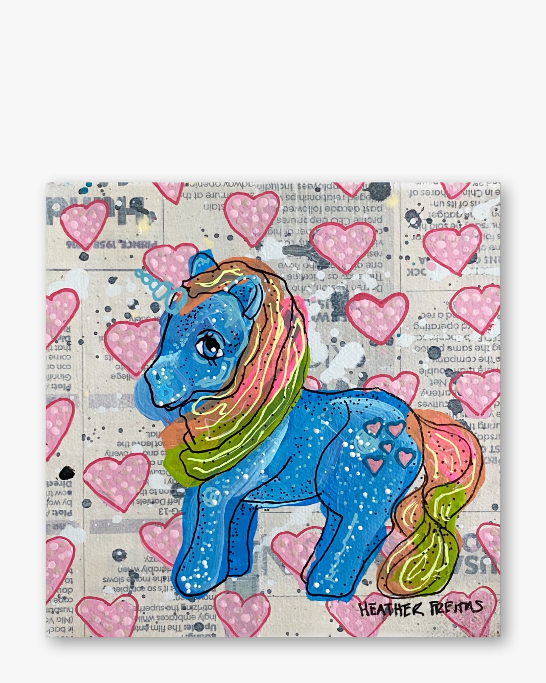 Blue Pony 90’s Toy ( Original Painting ) - Heather Freitas - fine art home deccor