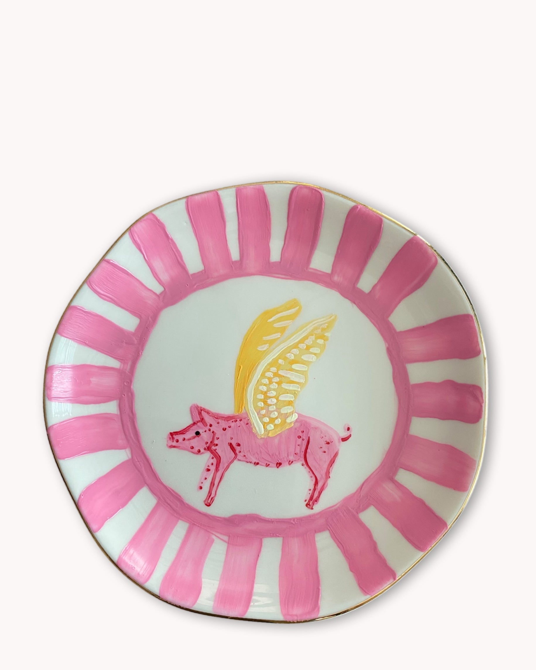 Flying Pig Hand Painted 4.5 in Trinket Tray