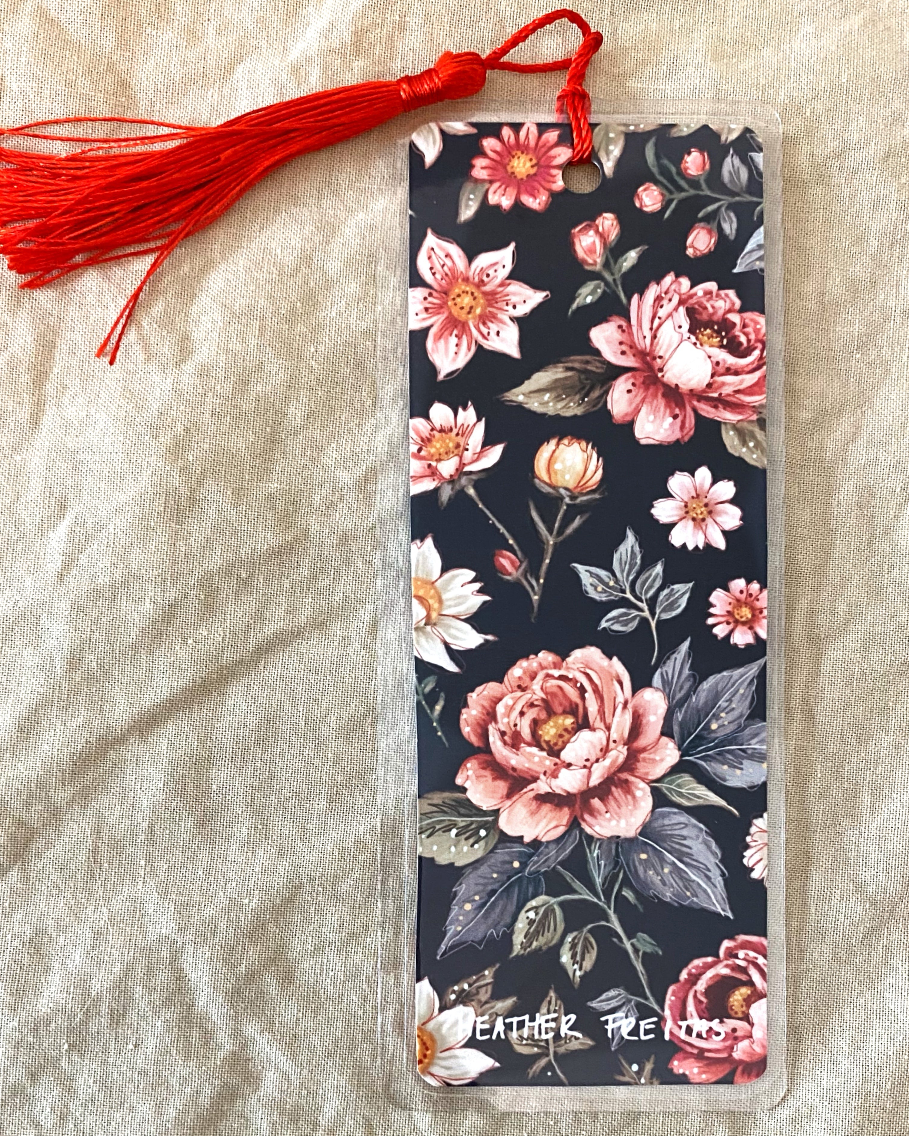 Black Vintage Flowers Bookmark