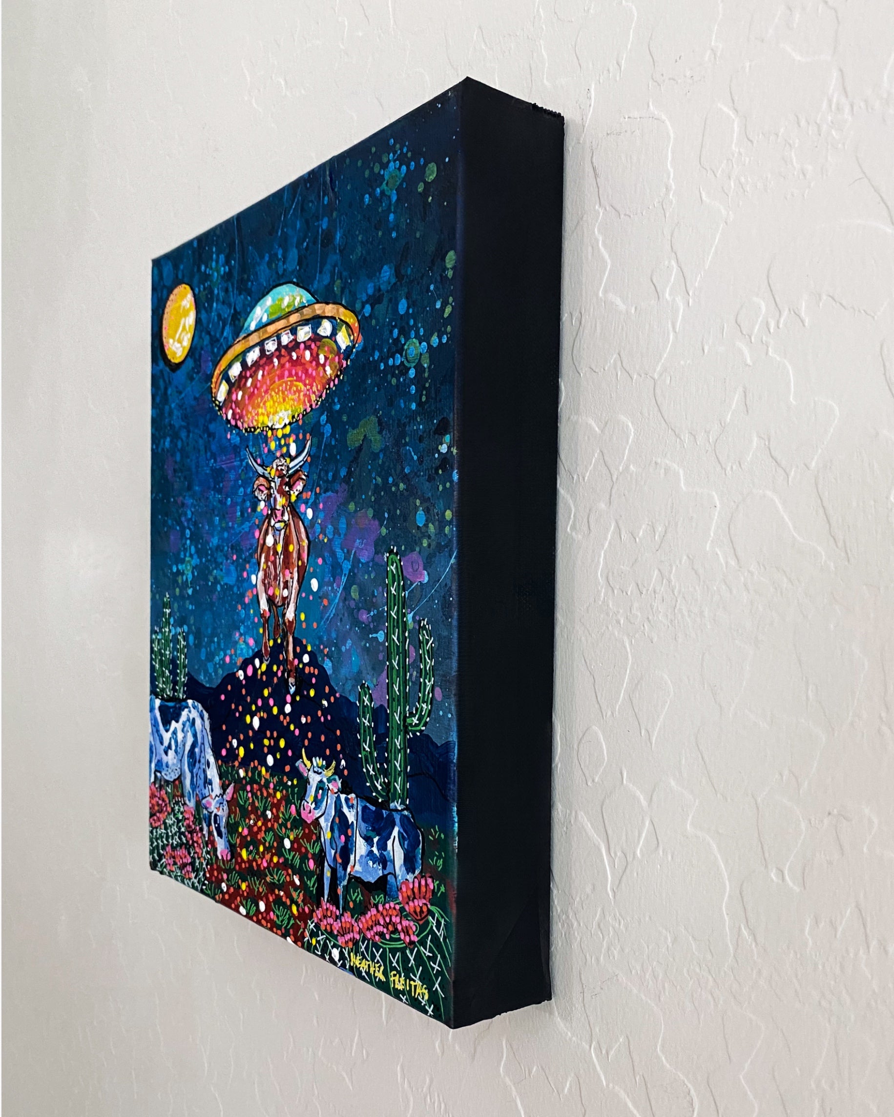 Desert Cow UFO Abduction ( Original Painting )