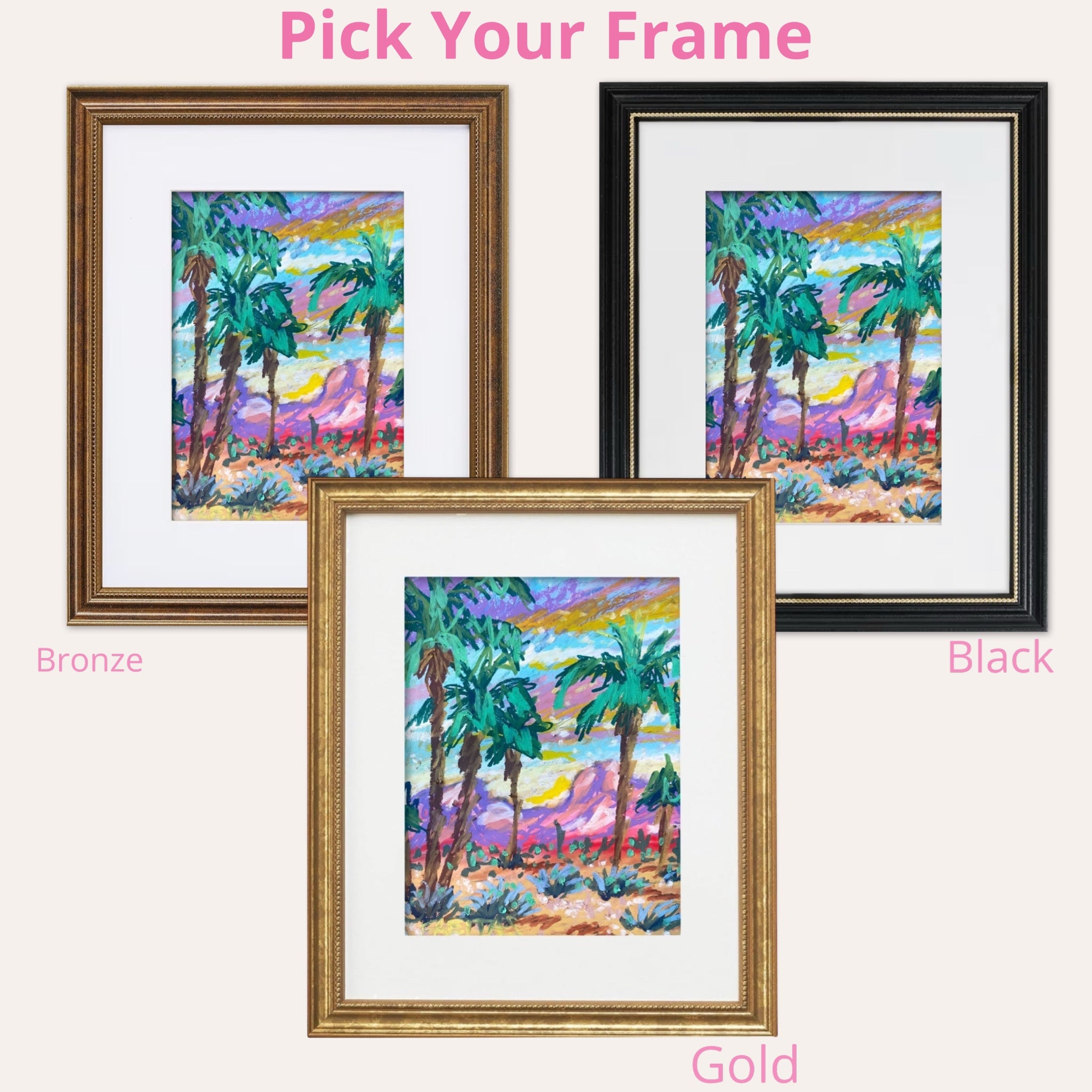 Desert Palms ( Framed Original Oil Pastel Art )