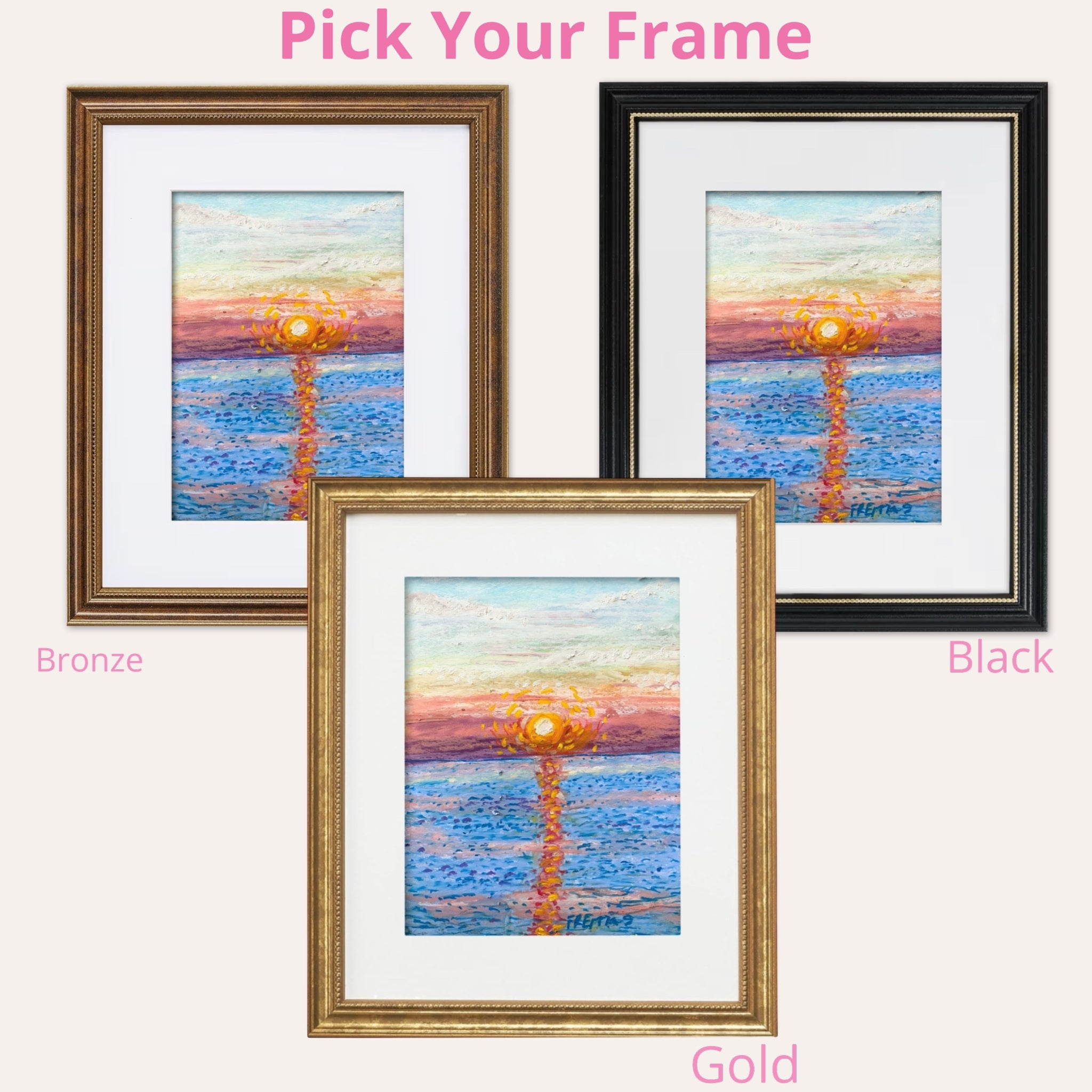 Sunset Reflection ( Framed Original Oil Pastel Art )
