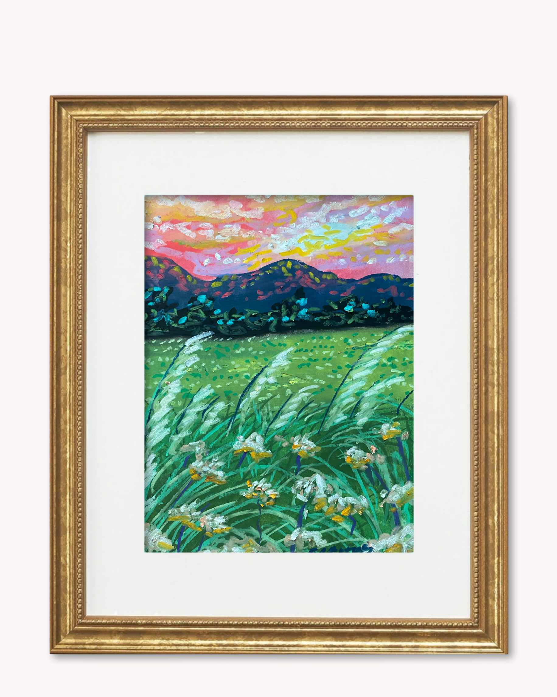 Pampas Grass & Milkweed ( Framed Original Oil Pastel Art )