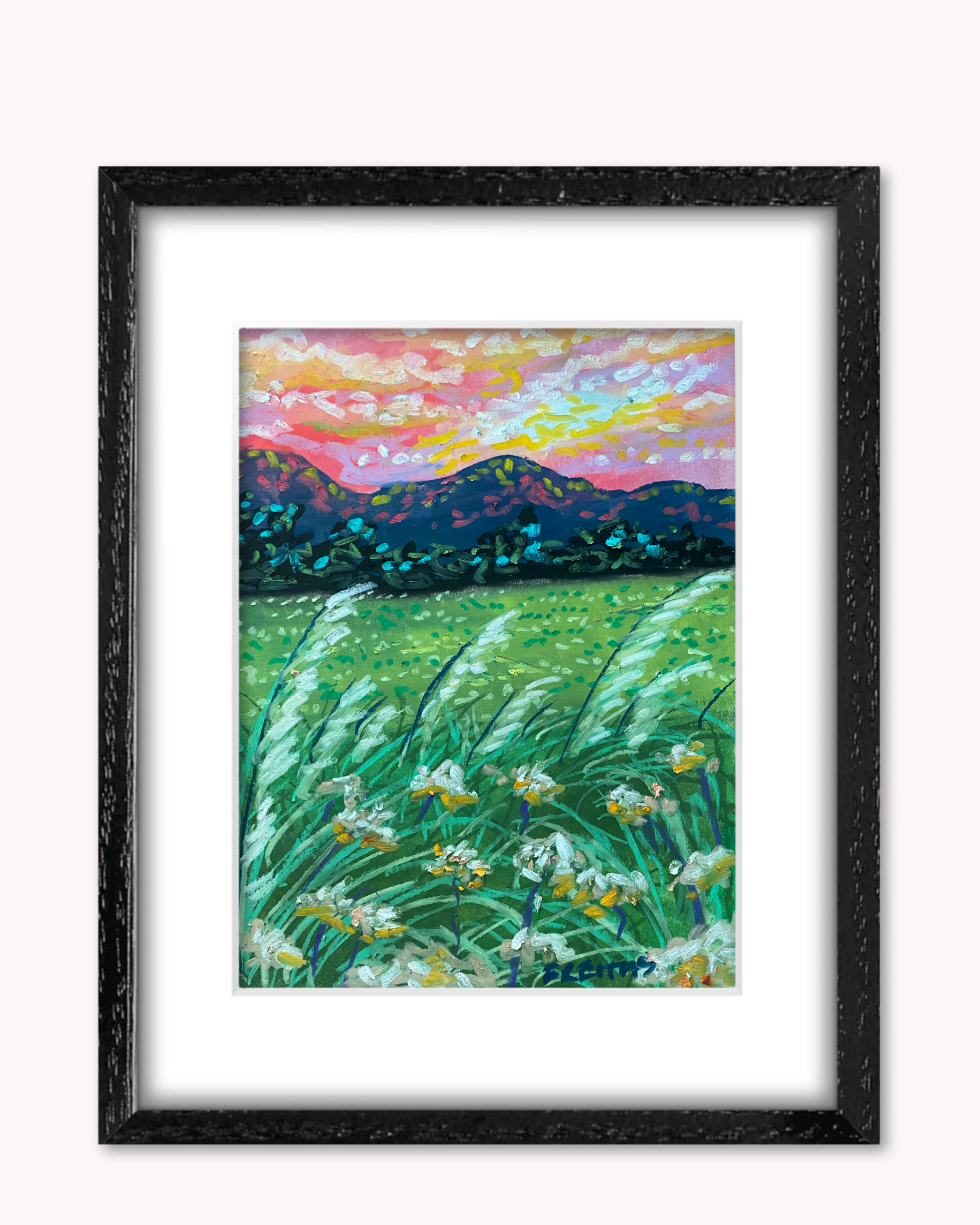 Pampas Grass & Milkweed ( Framed Original Oil Pastel Art )