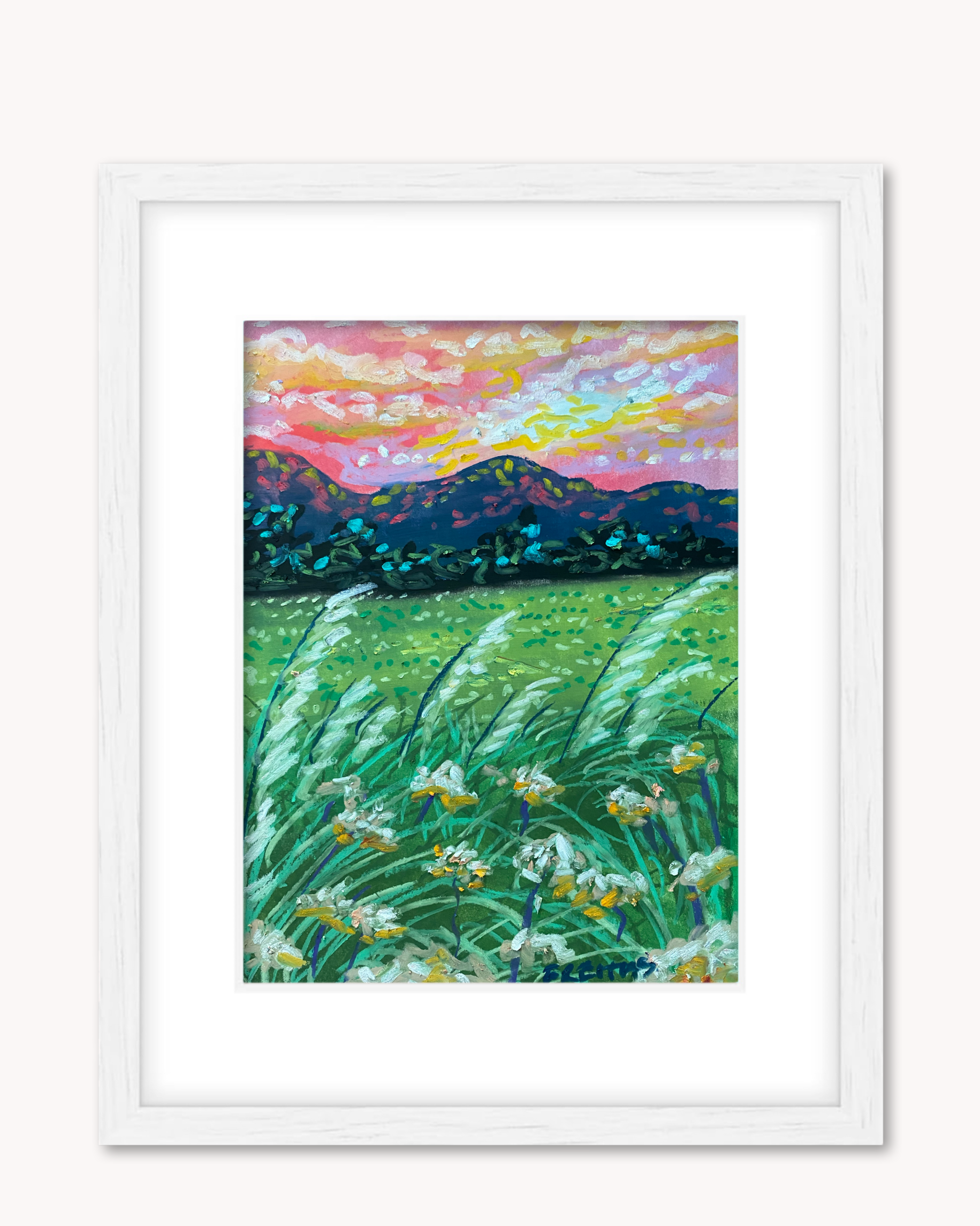 Pampas Grass & Milkweed ( Framed Original Oil Pastel Art )