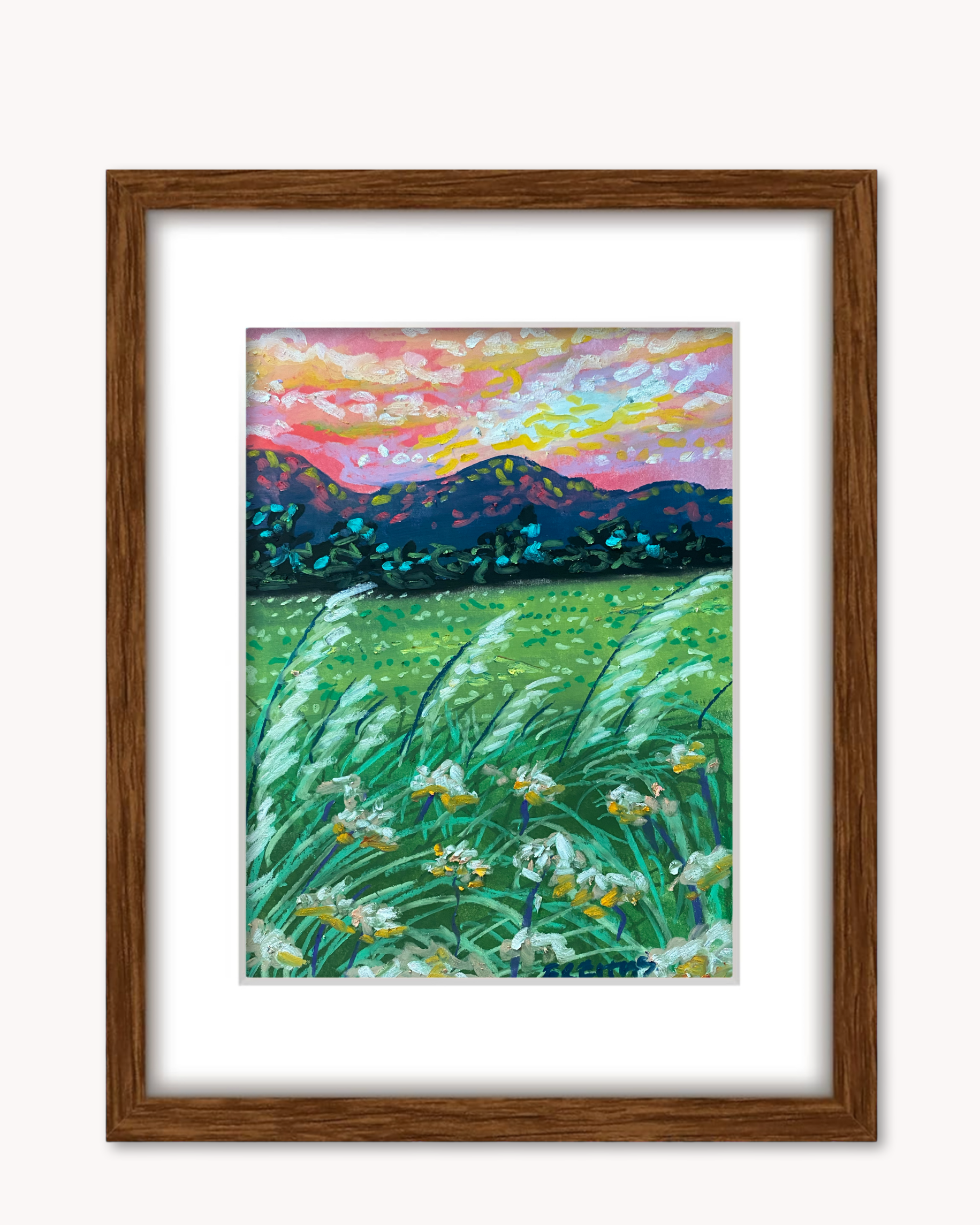 Pampas Grass & Milkweed ( Framed Original Oil Pastel Art )
