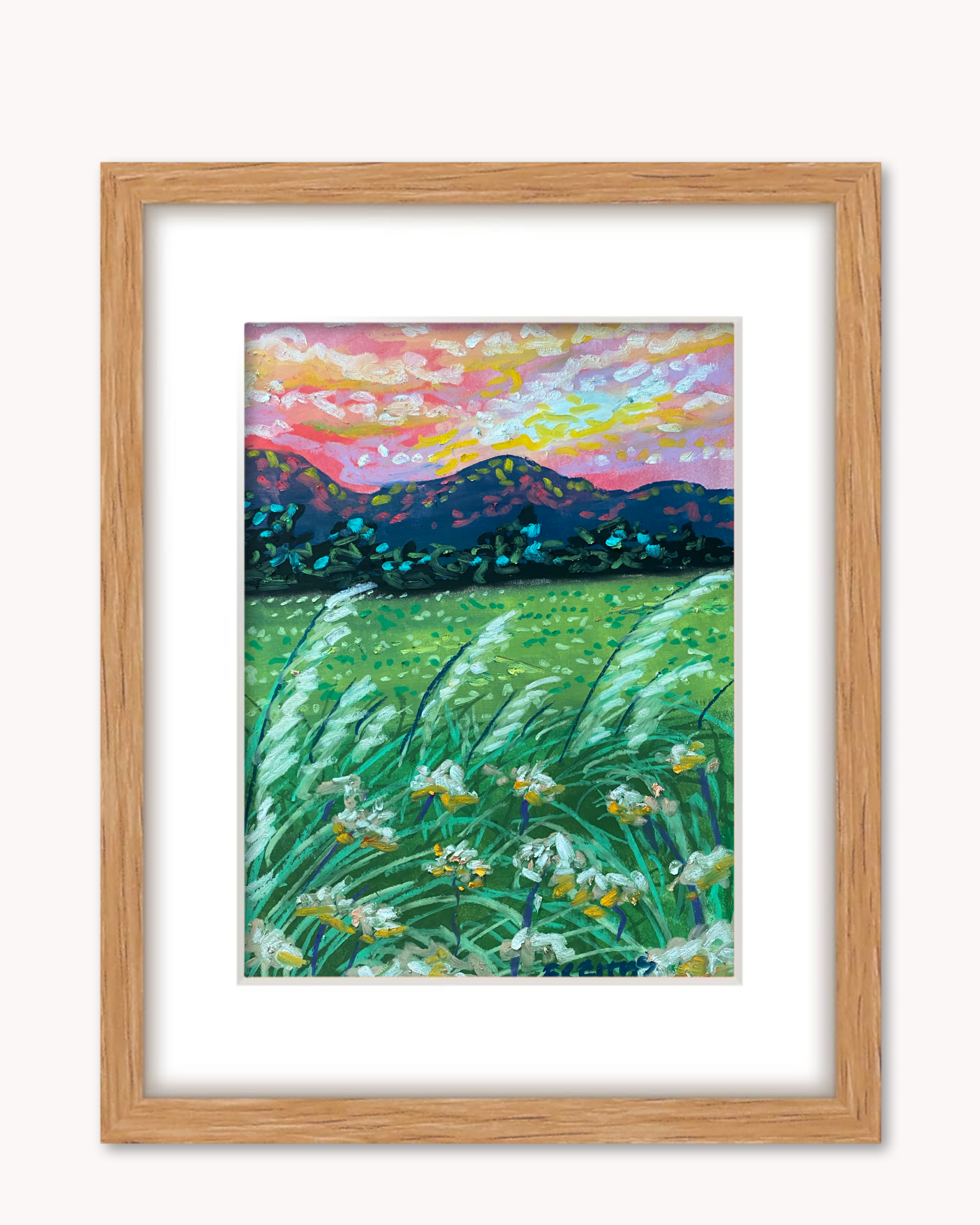 Pampas Grass & Milkweed ( Framed Original Oil Pastel Art )