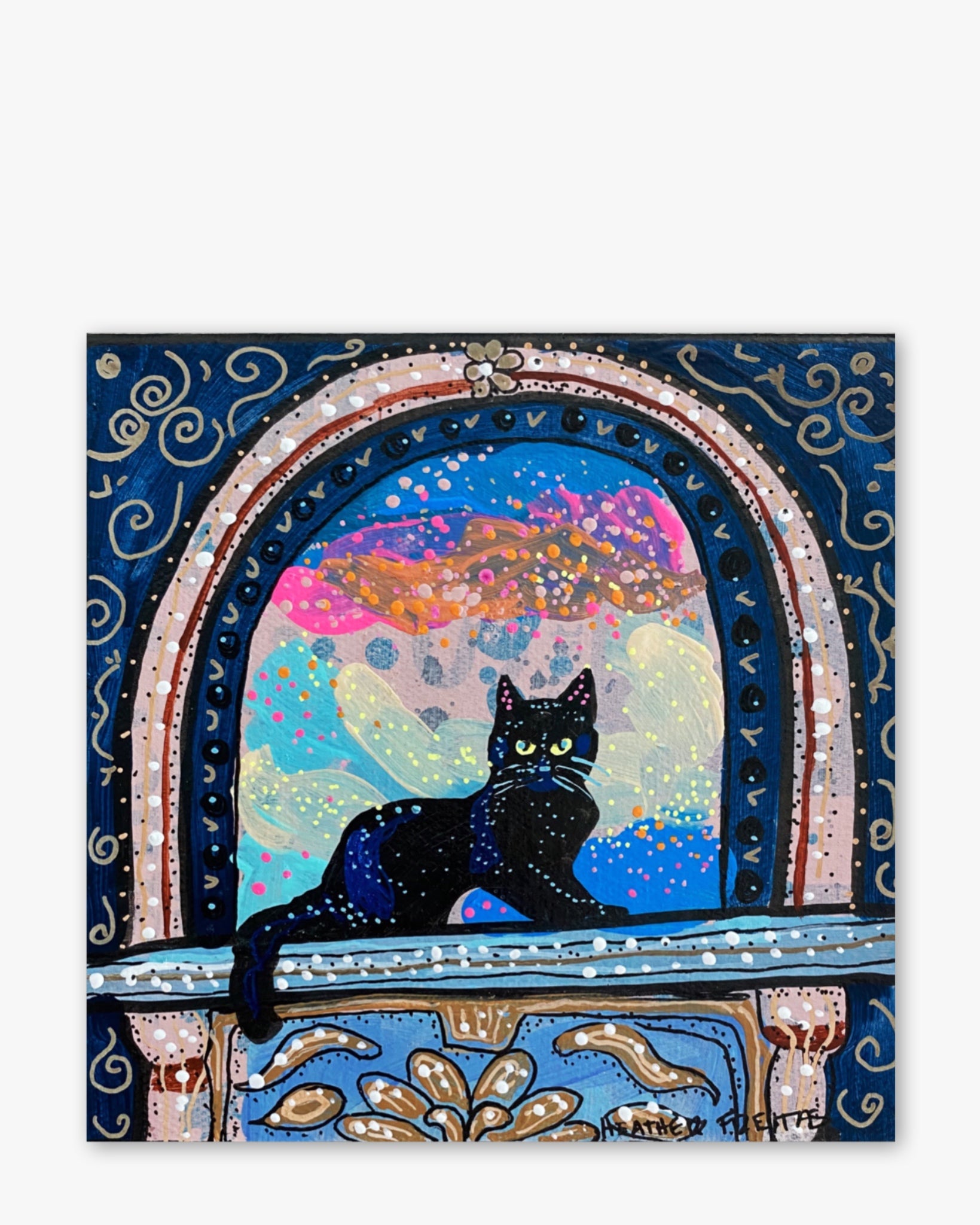 Royal Black Cat In Archway( Original Painting )