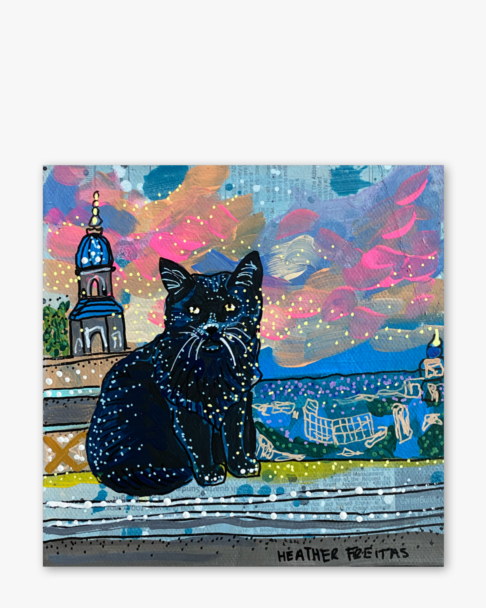Royal Black Cat On Balcony ( Original Painting )