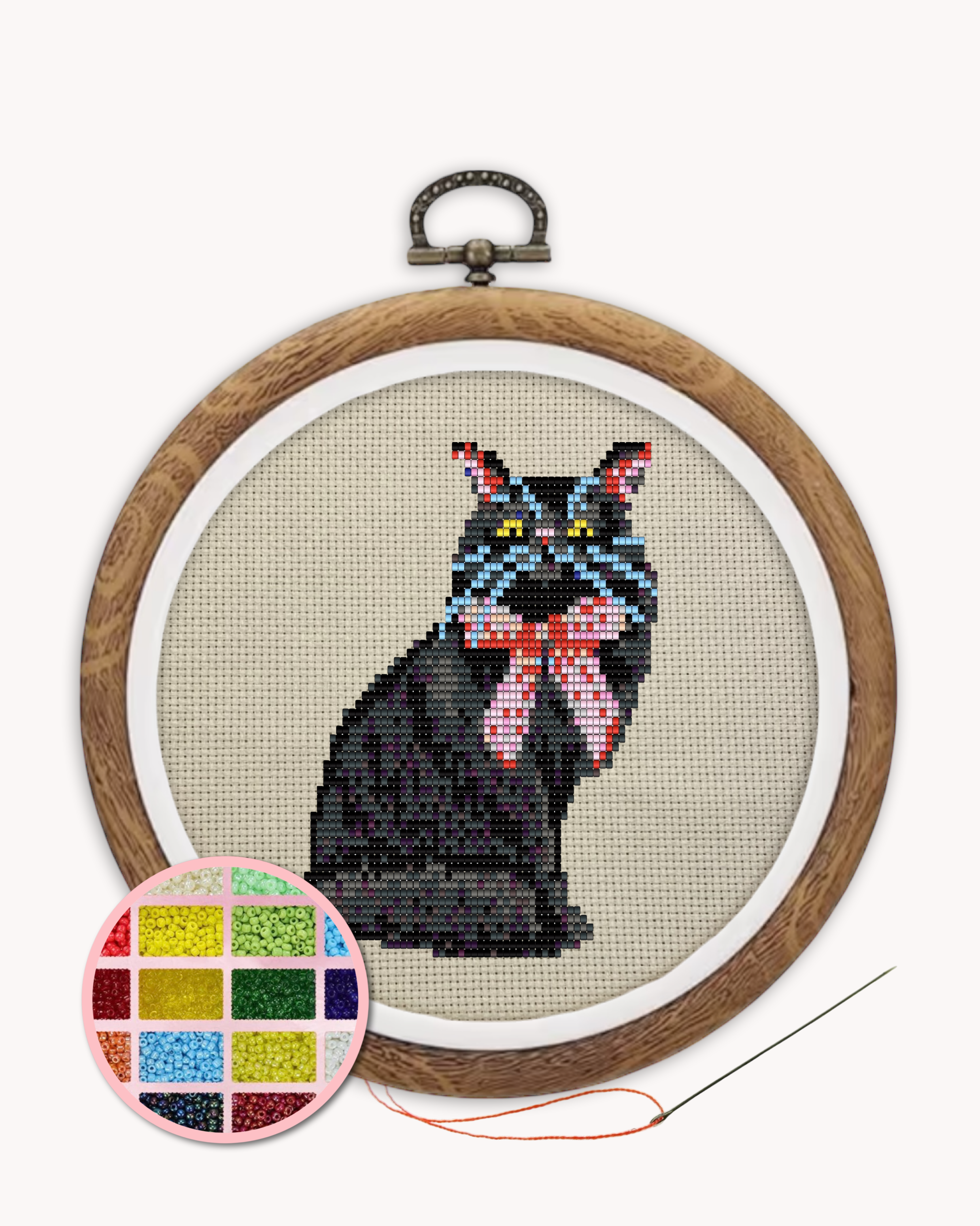 Black Persian Cat With Bow Beaded Art Kit ( M 4 inch )