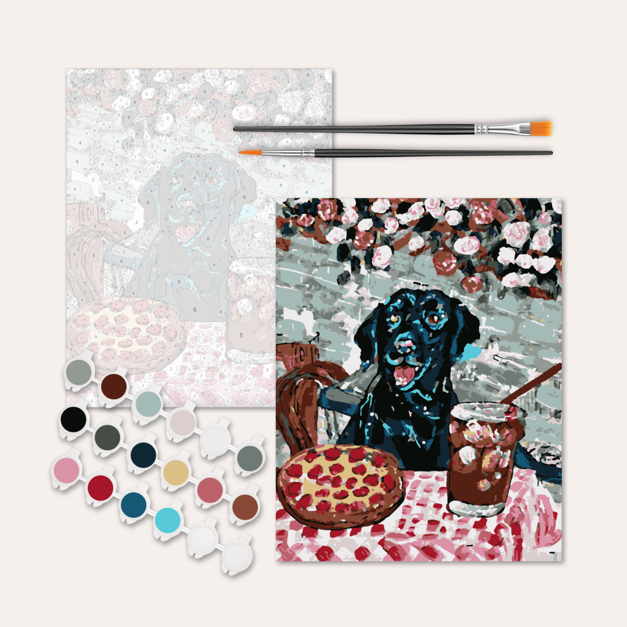 Black Lab At Pizza Restaurant - Paint by Numbers Kit
