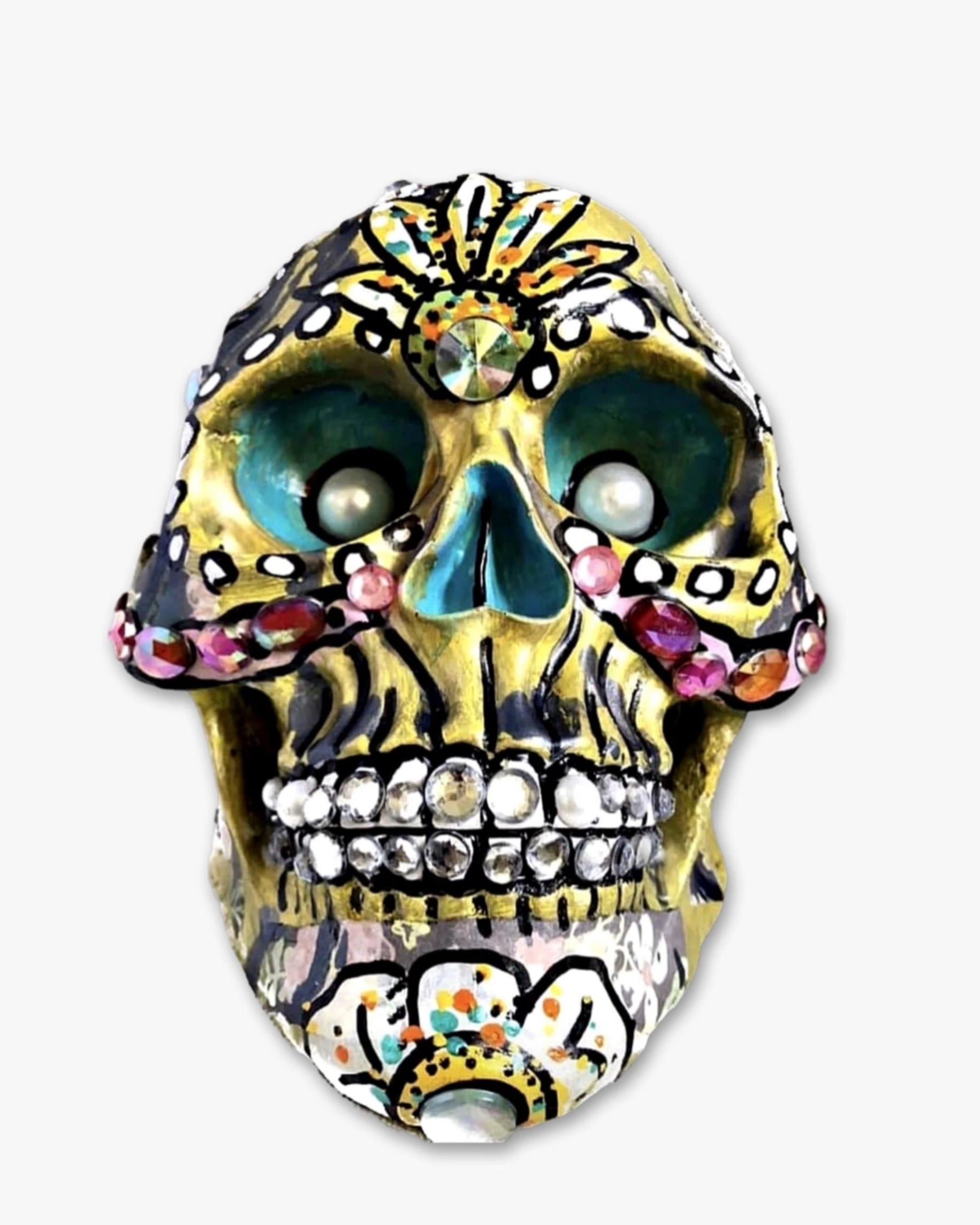 Lakeside Daisy Skull ( Hand Painted Sculpture )