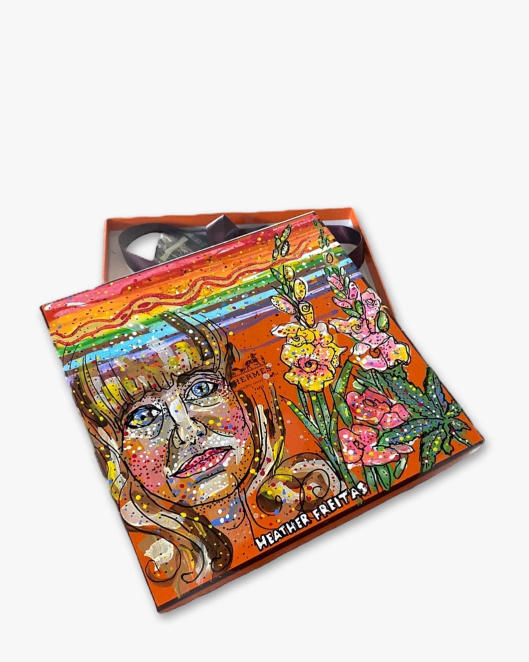 Portrait with Gladiolus Flowers On Designer Box ( Original Painting )