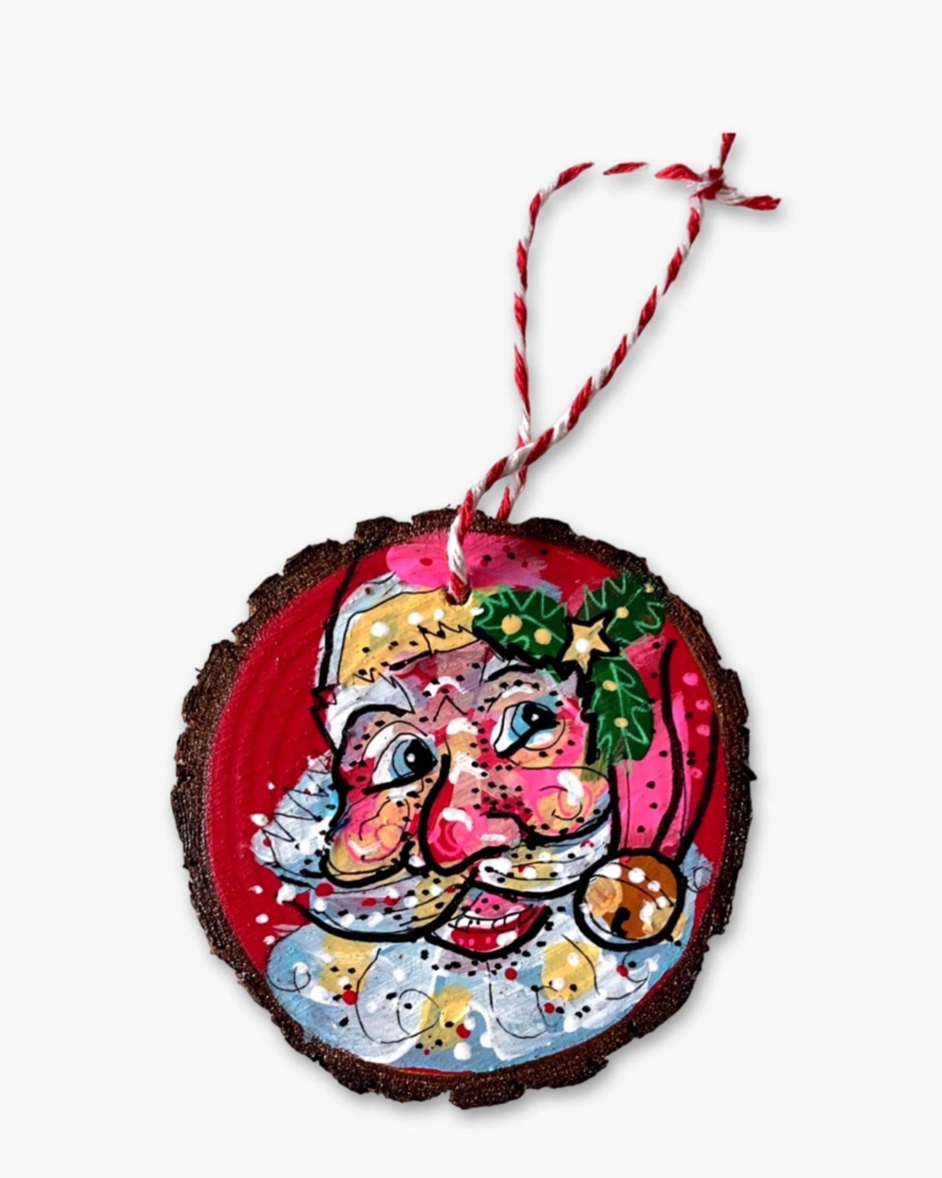 Festive Red Star Santa - Hand Painted Ornament