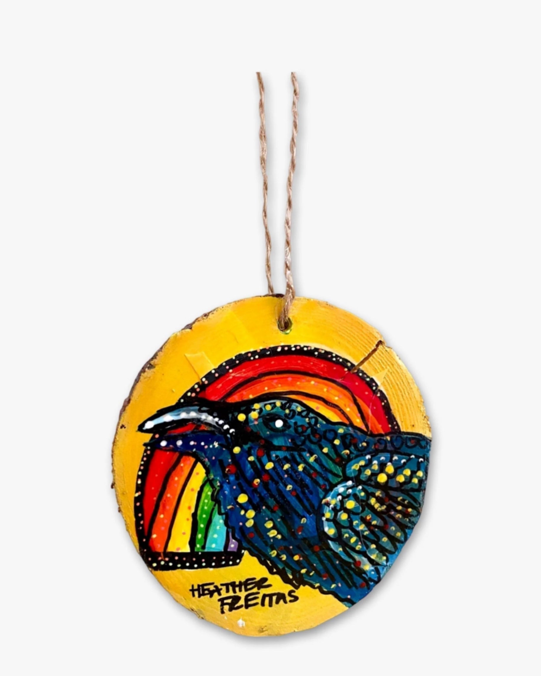 Rainbow Raven - Hand Painted Ornament