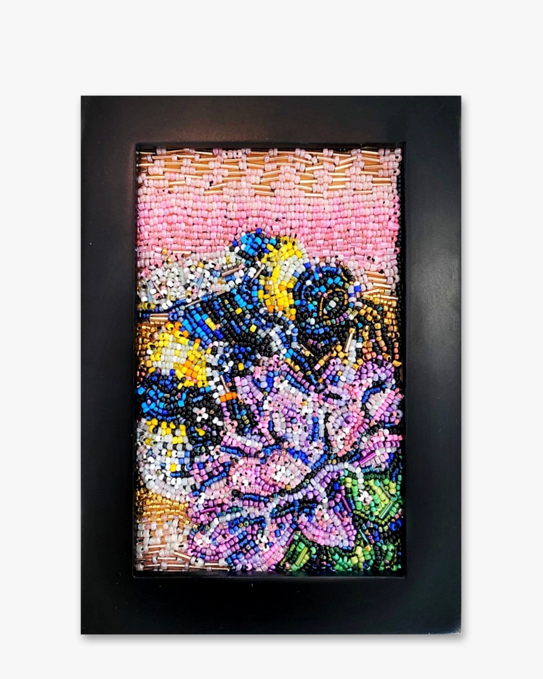 A Bee & His Flower - Fully Beaded Artwork - Heather Freitas - fine art home deccor