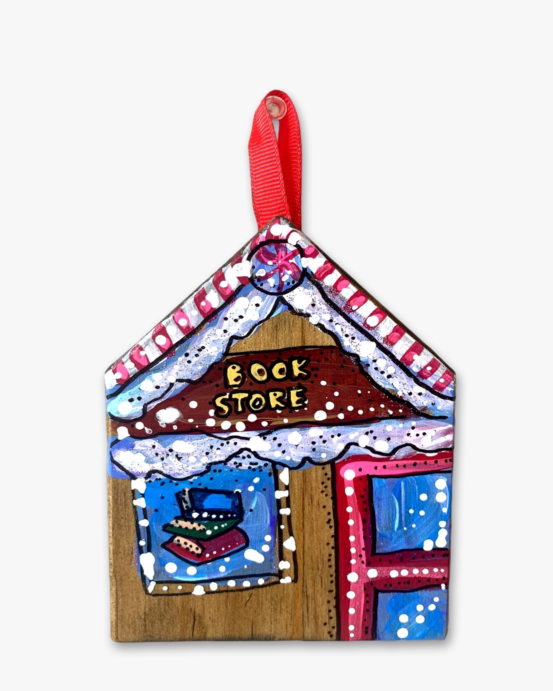Book Store - Hand Painted Ornament - Heather Freitas - fine art home deccor