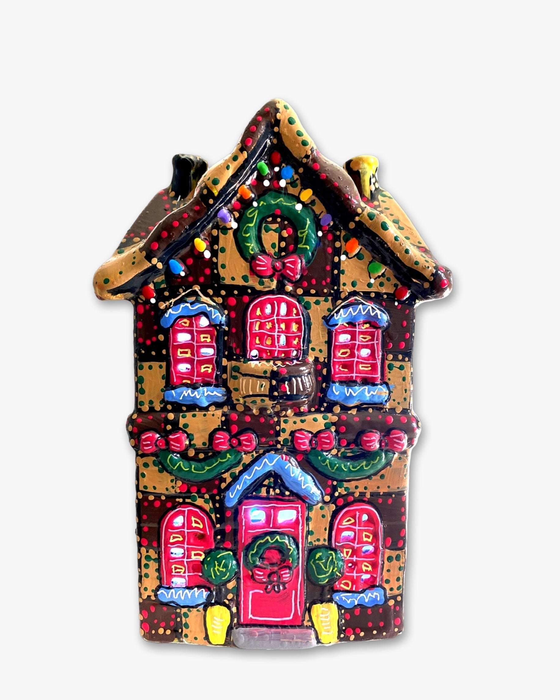 Brown & Sand Hand Painted Ceramic LED Christmas Village House - Heather Freitas - fine art home deccor