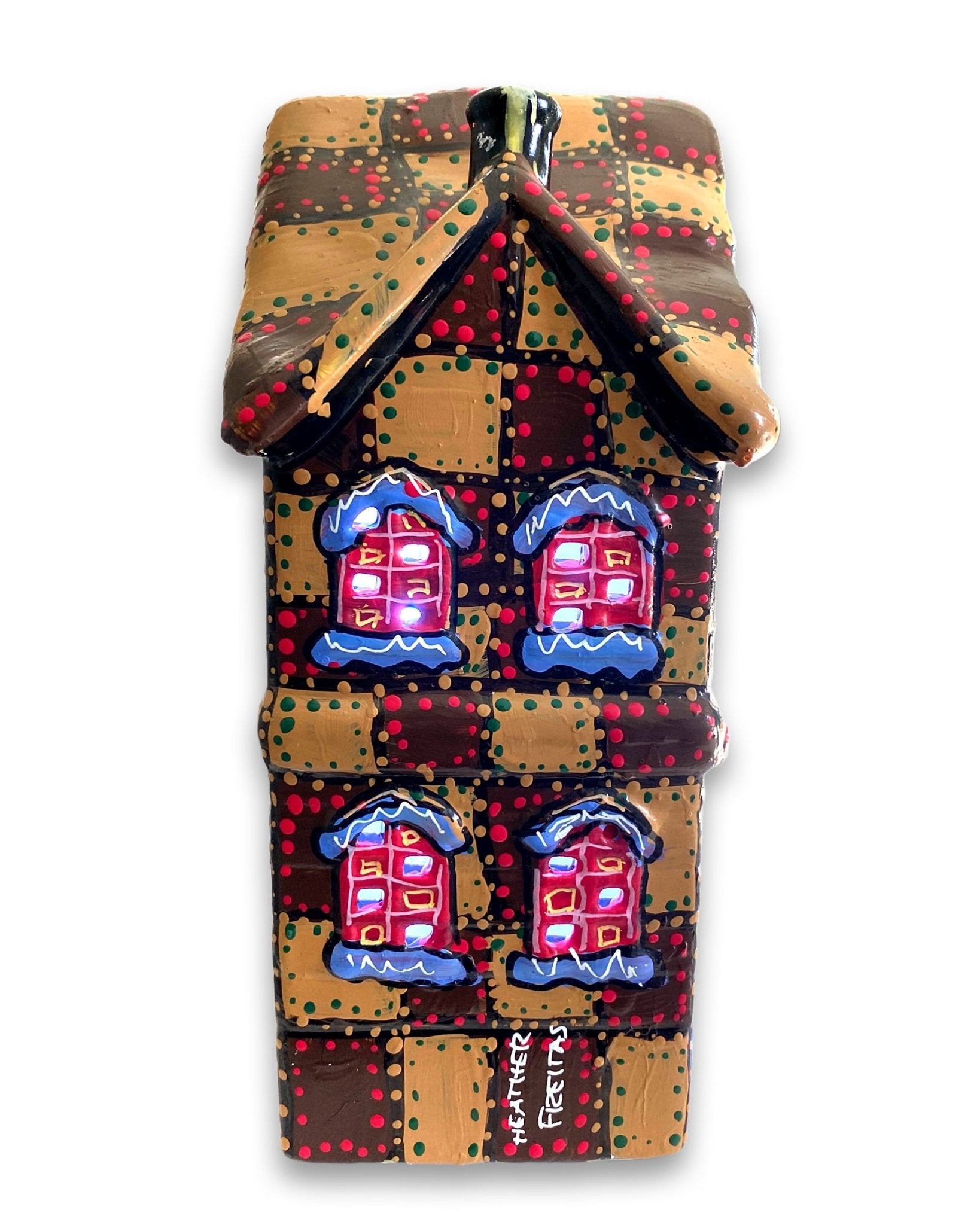 Brown & Sand Hand Painted Ceramic LED Christmas Village House - Heather Freitas - fine art home deccor